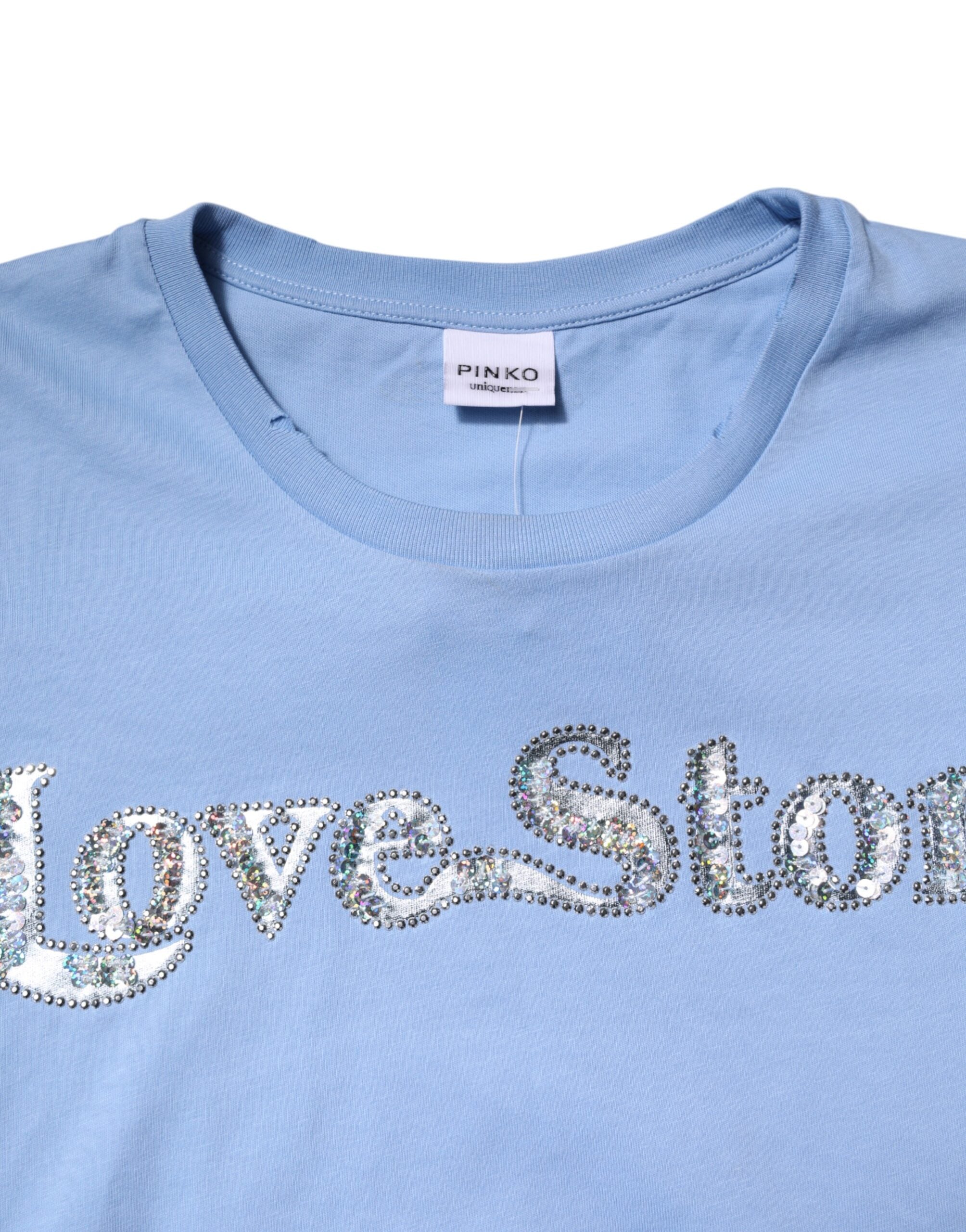 T-shirt à manches courtes orné de sequins PINKO Blue Love Story