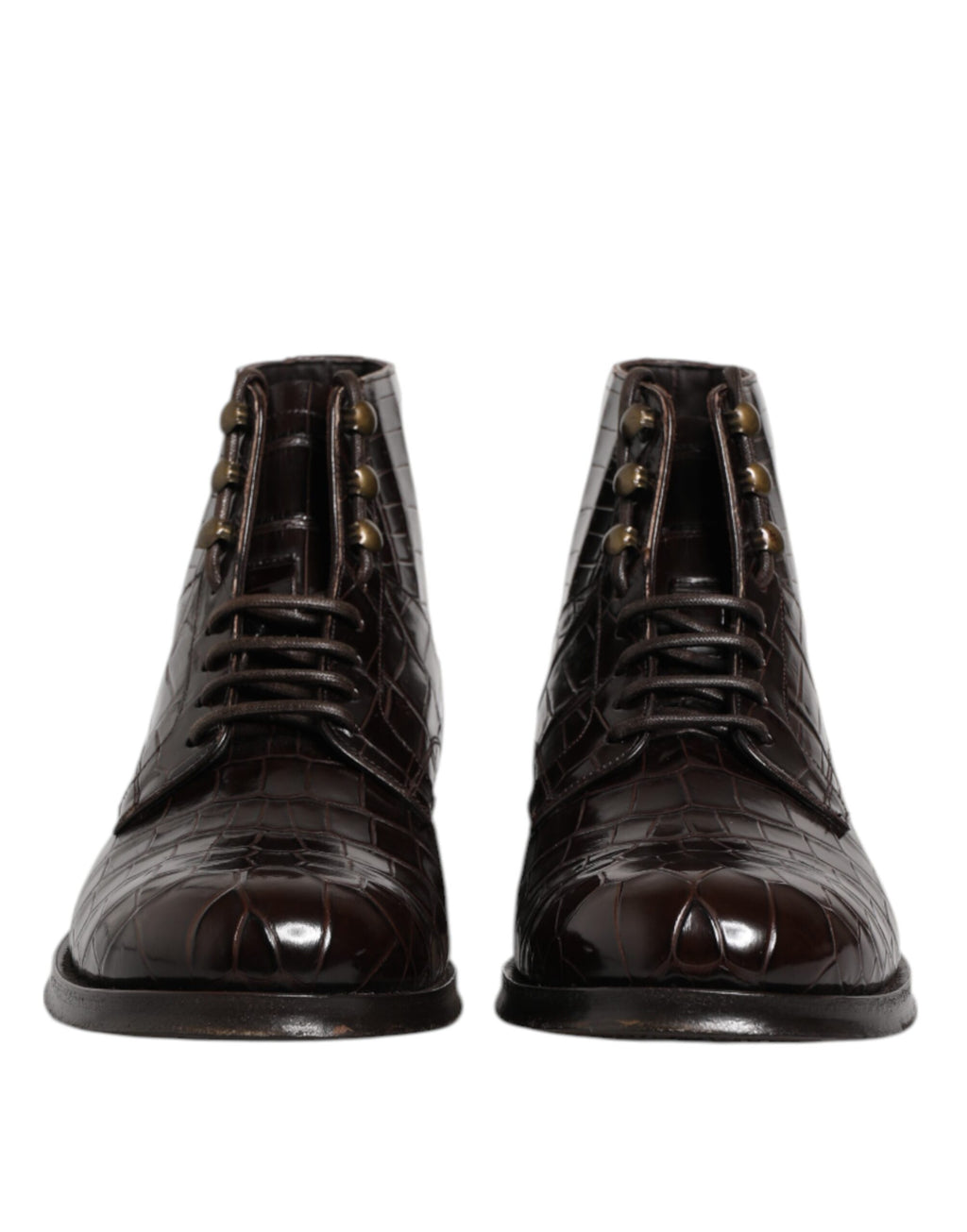 Bottines courtes à lacets en cuir marron foncé Dolce &amp; Gabbana