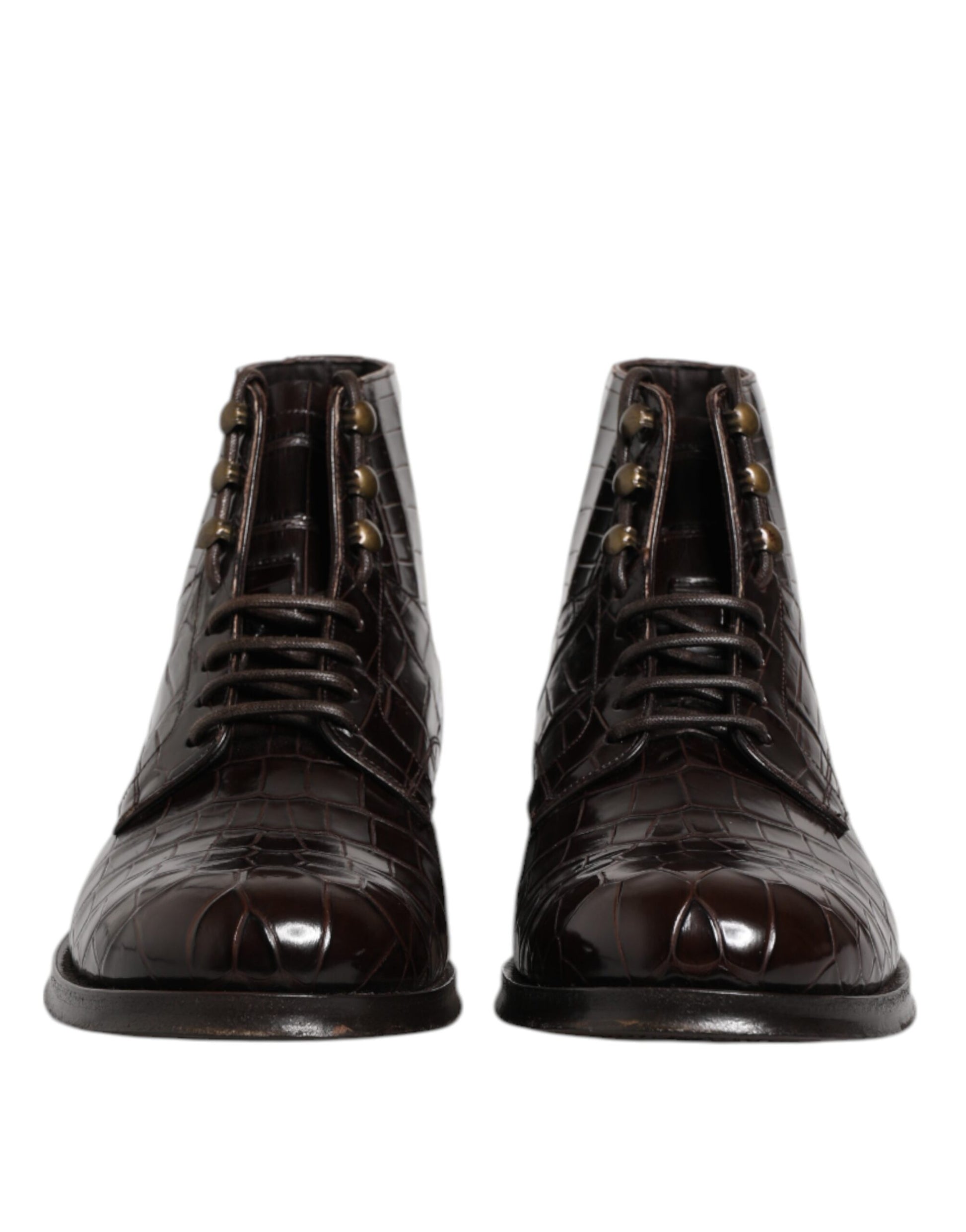 Bottines courtes à lacets en cuir marron foncé Dolce &amp; Gabbana