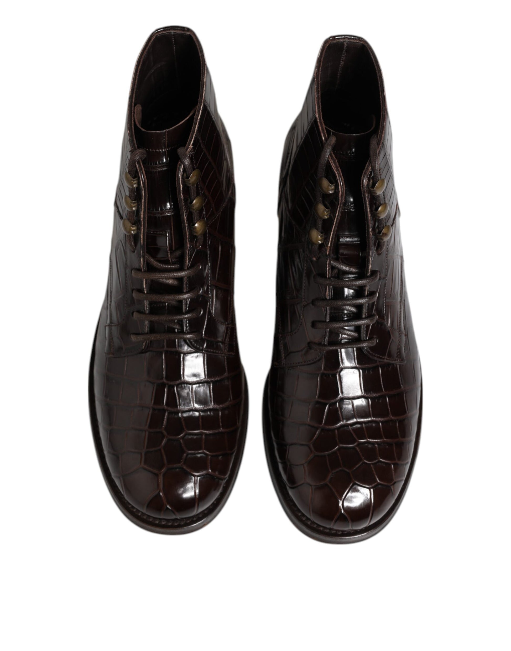 Bottines courtes à lacets en cuir marron foncé Dolce &amp; Gabbana