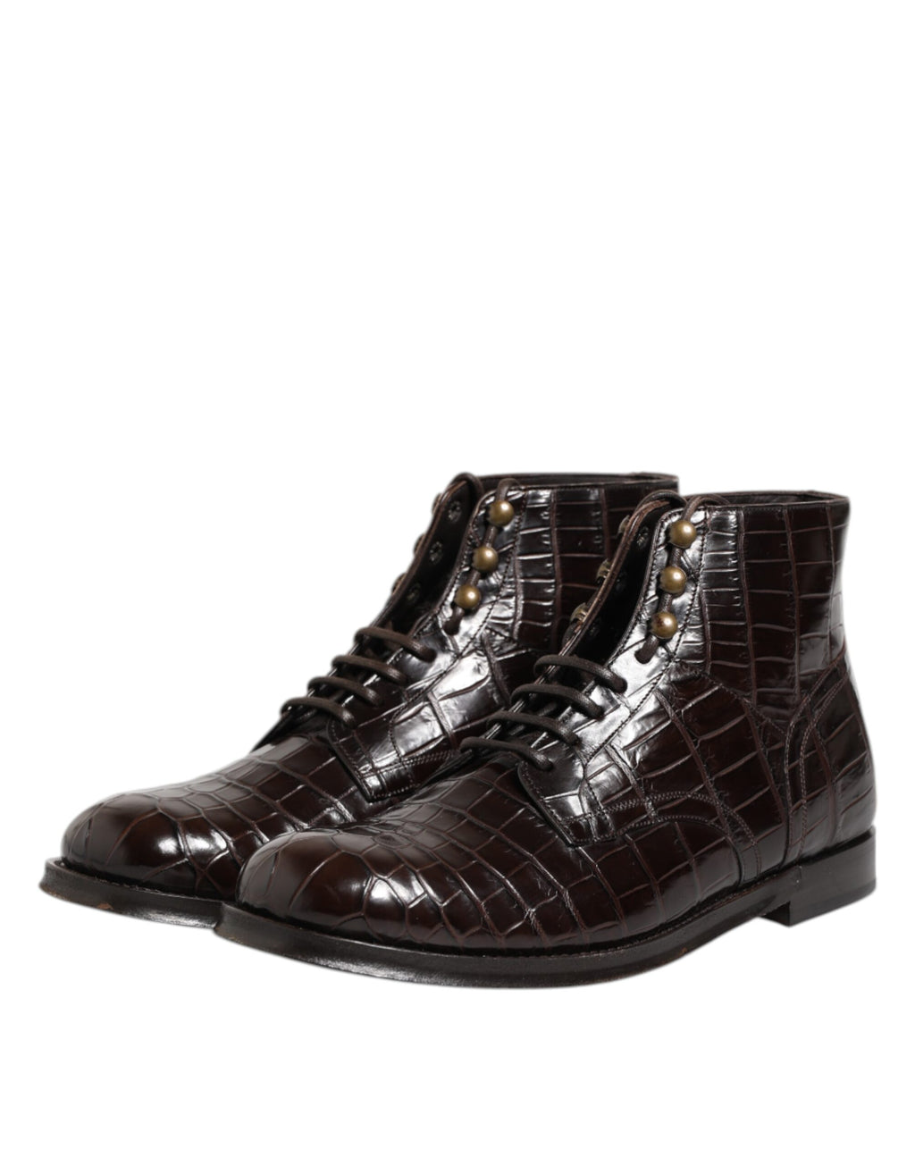 Bottines courtes à lacets en cuir marron foncé Dolce &amp; Gabbana