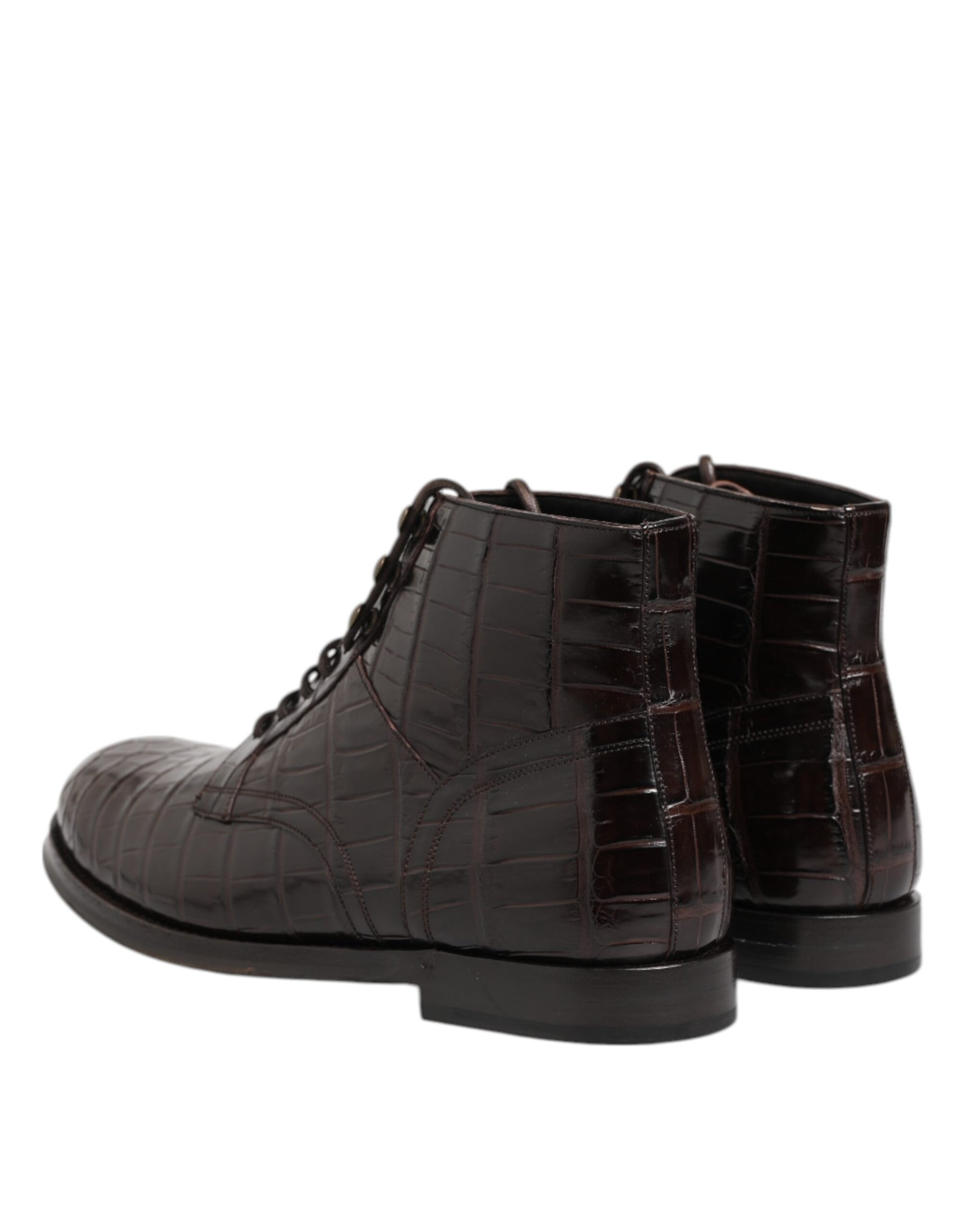 Bottines courtes à lacets en cuir marron foncé Dolce &amp; Gabbana