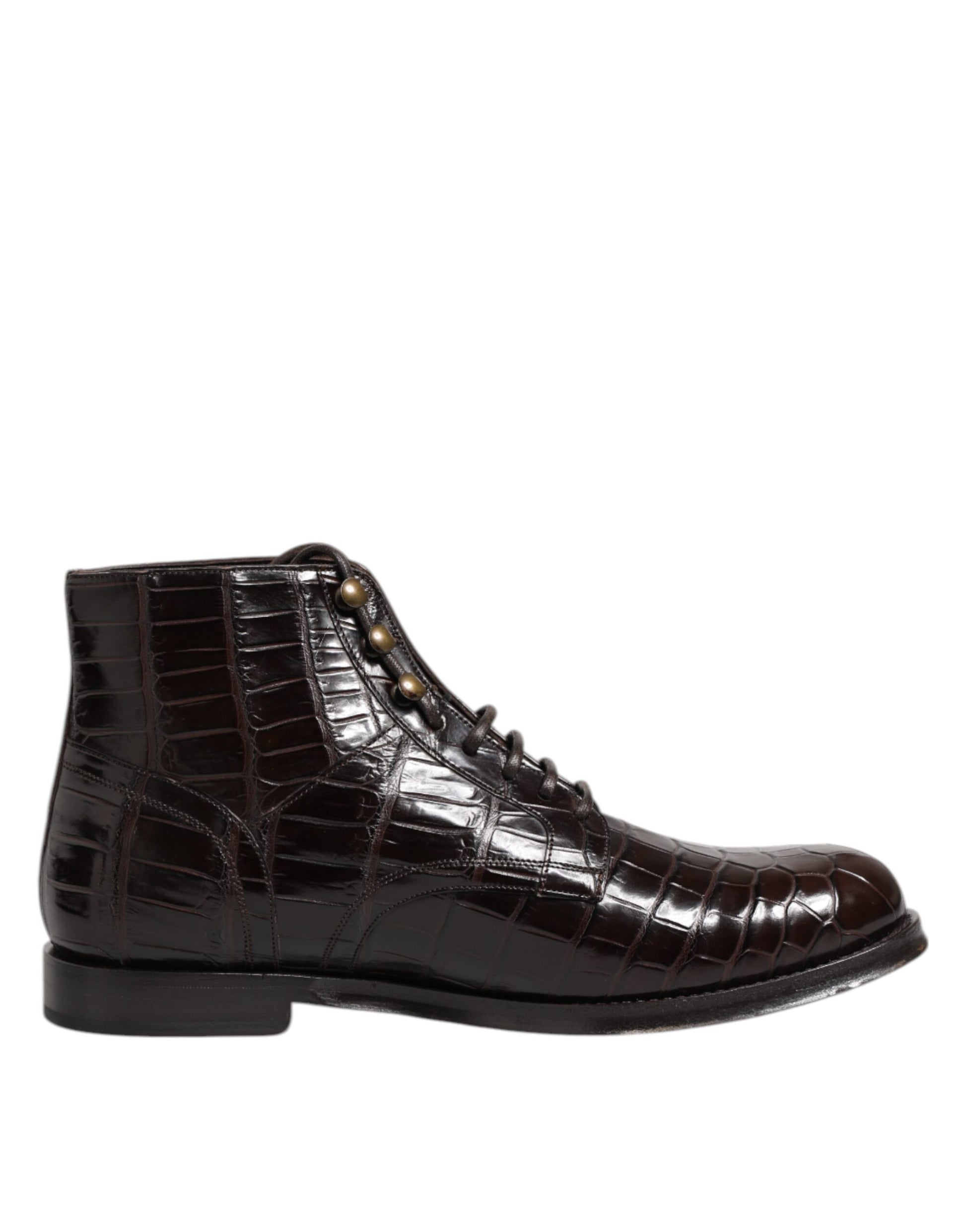 Bottines courtes à lacets en cuir marron foncé Dolce &amp; Gabbana