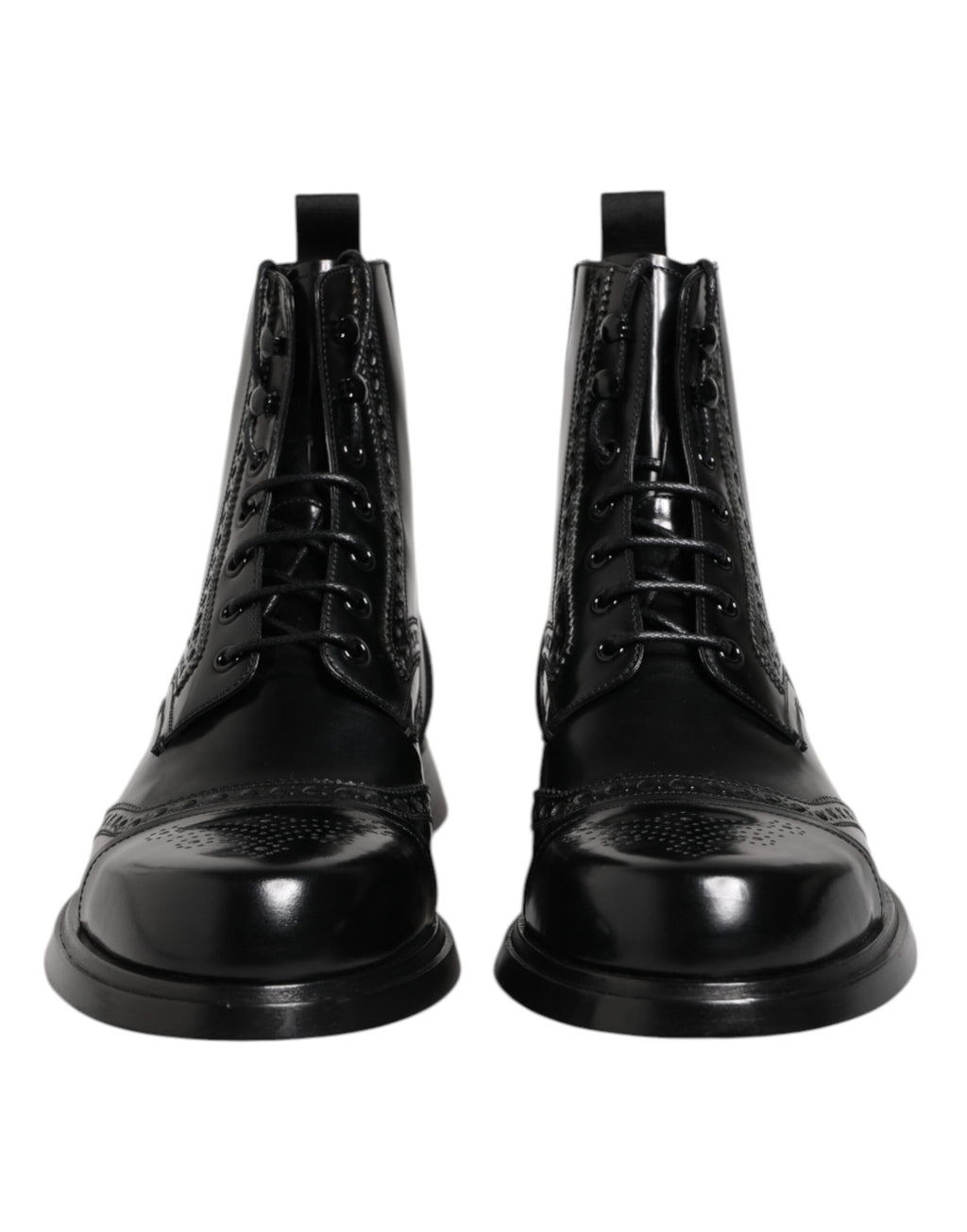 Bottes mi-mollet à lacets en cuir noir Dolce &amp; Gabbana