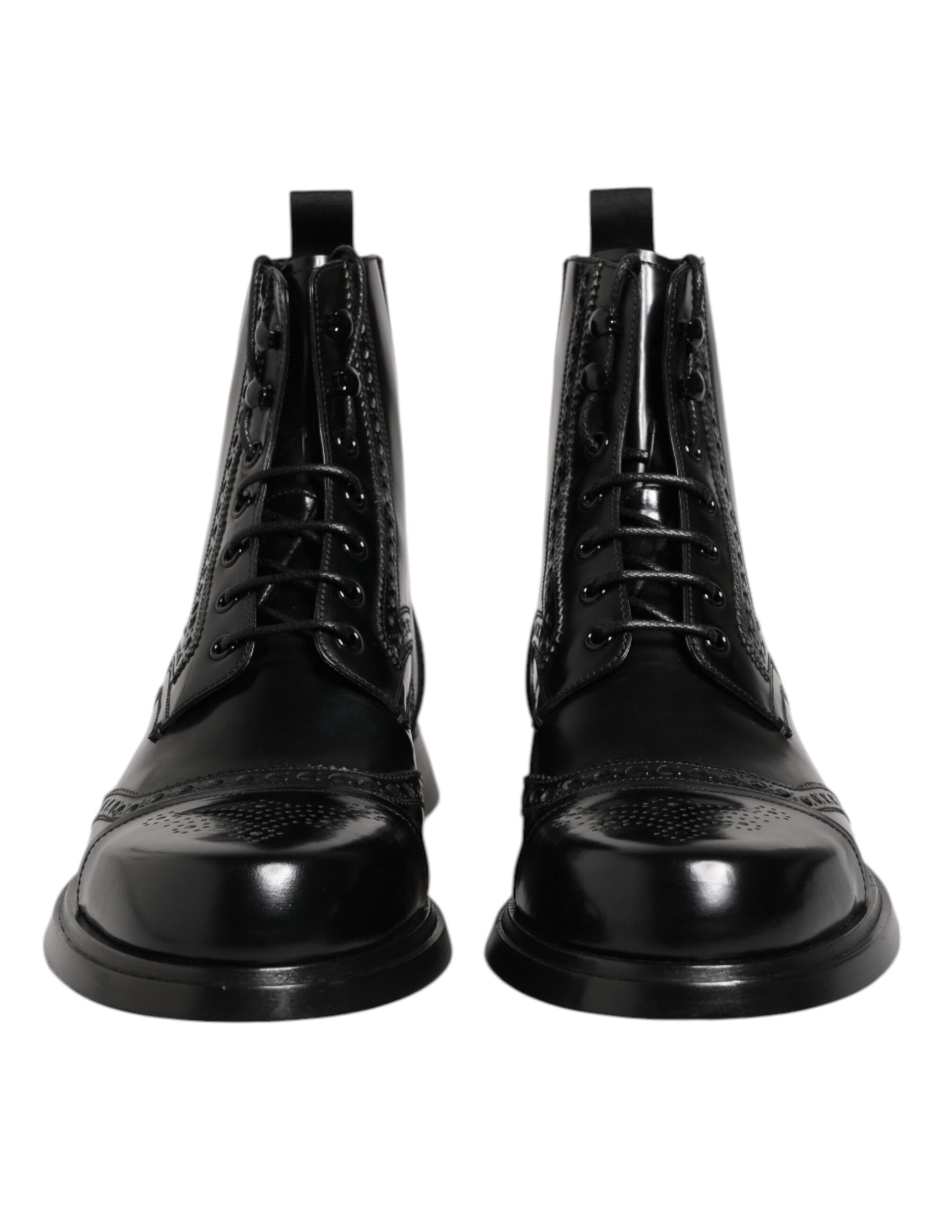 Bottes mi-mollet à lacets en cuir noir Dolce &amp; Gabbana