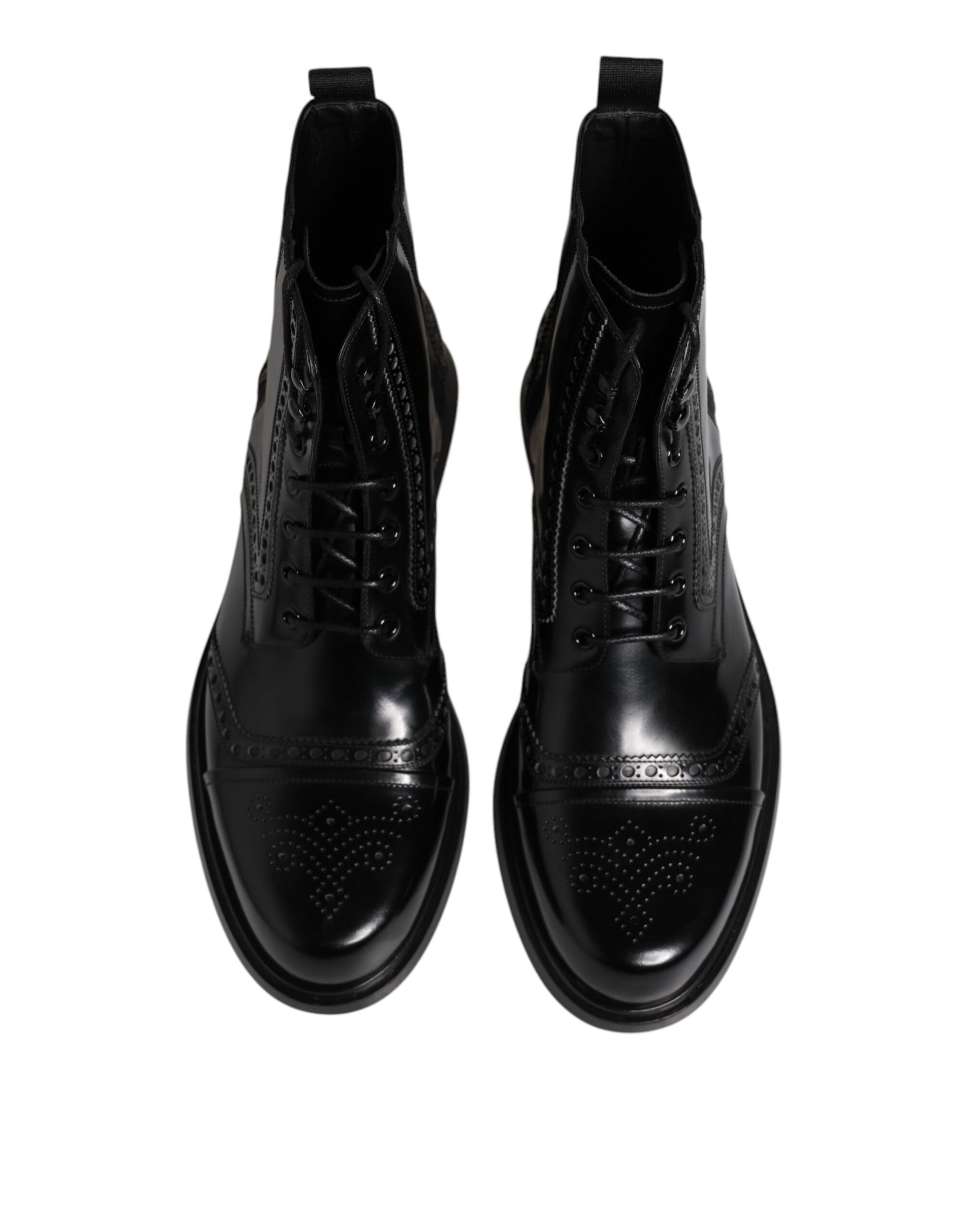Bottes mi-mollet à lacets en cuir noir Dolce &amp; Gabbana