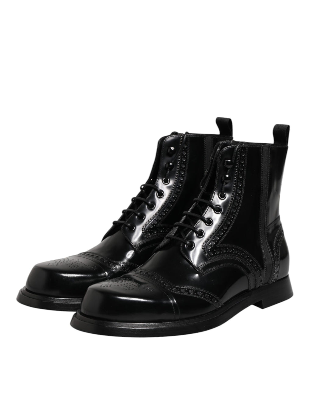 Bottes mi-mollet à lacets en cuir noir Dolce &amp; Gabbana