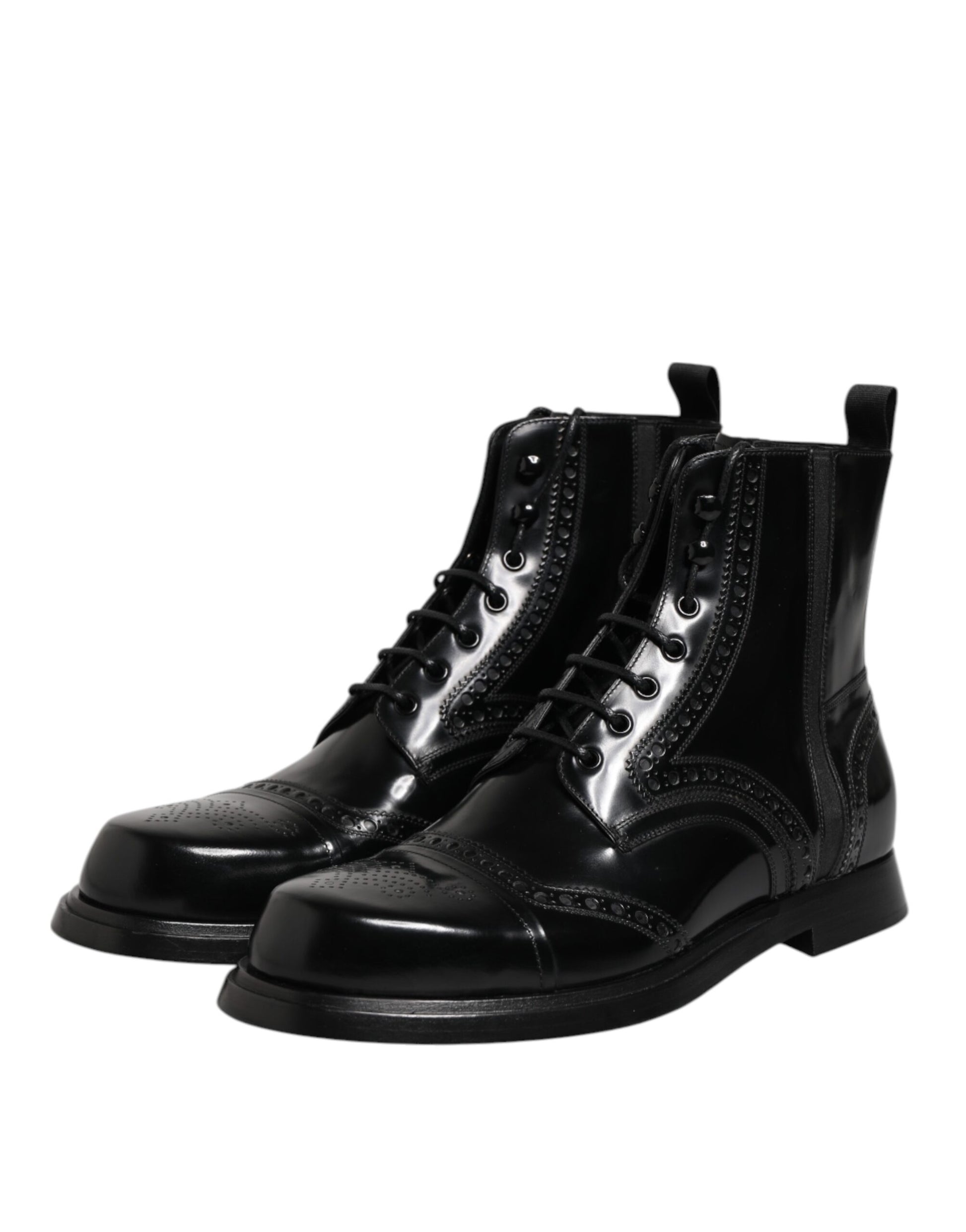 Bottes mi-mollet à lacets en cuir noir Dolce &amp; Gabbana