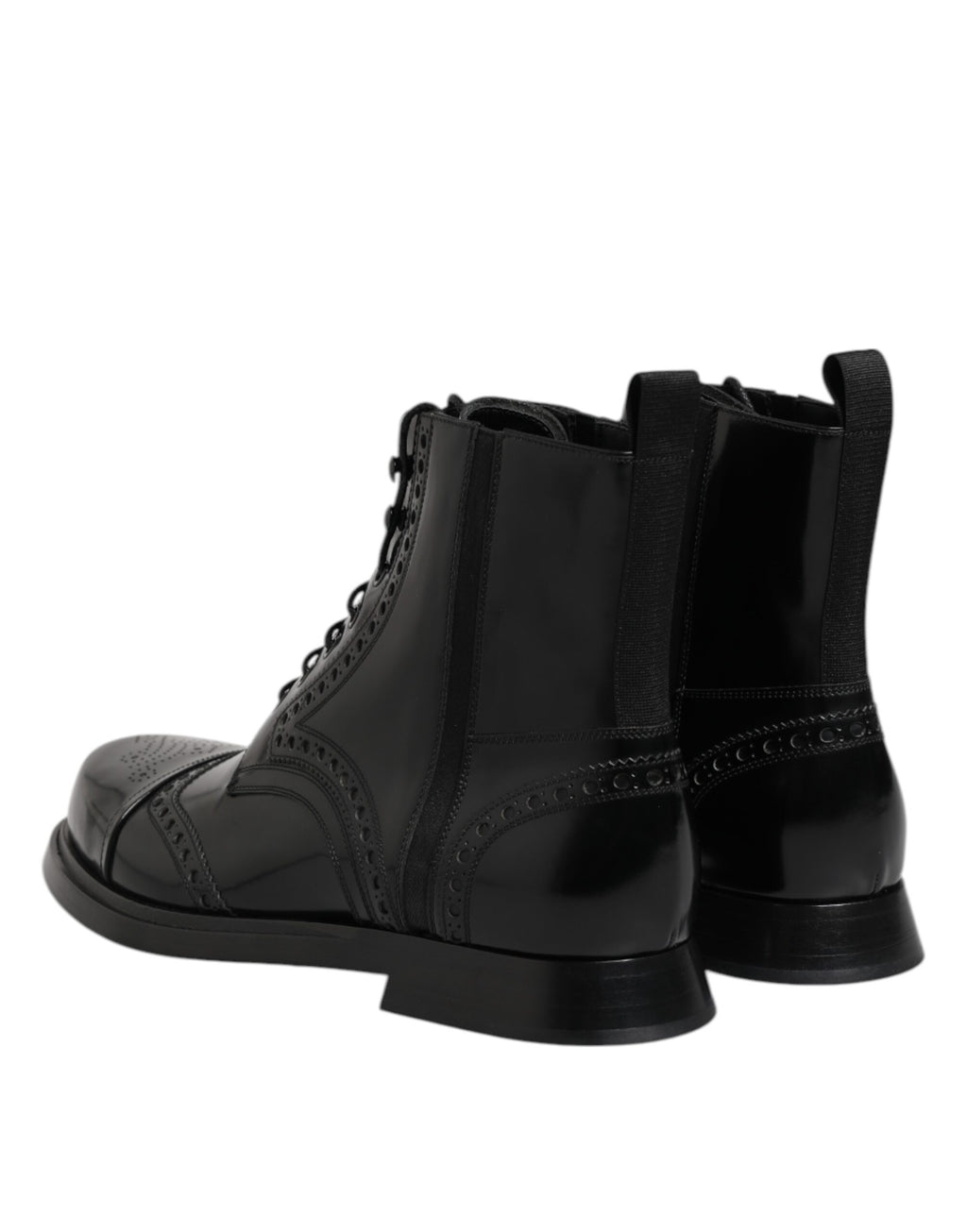 Bottes mi-mollet à lacets en cuir noir Dolce &amp; Gabbana