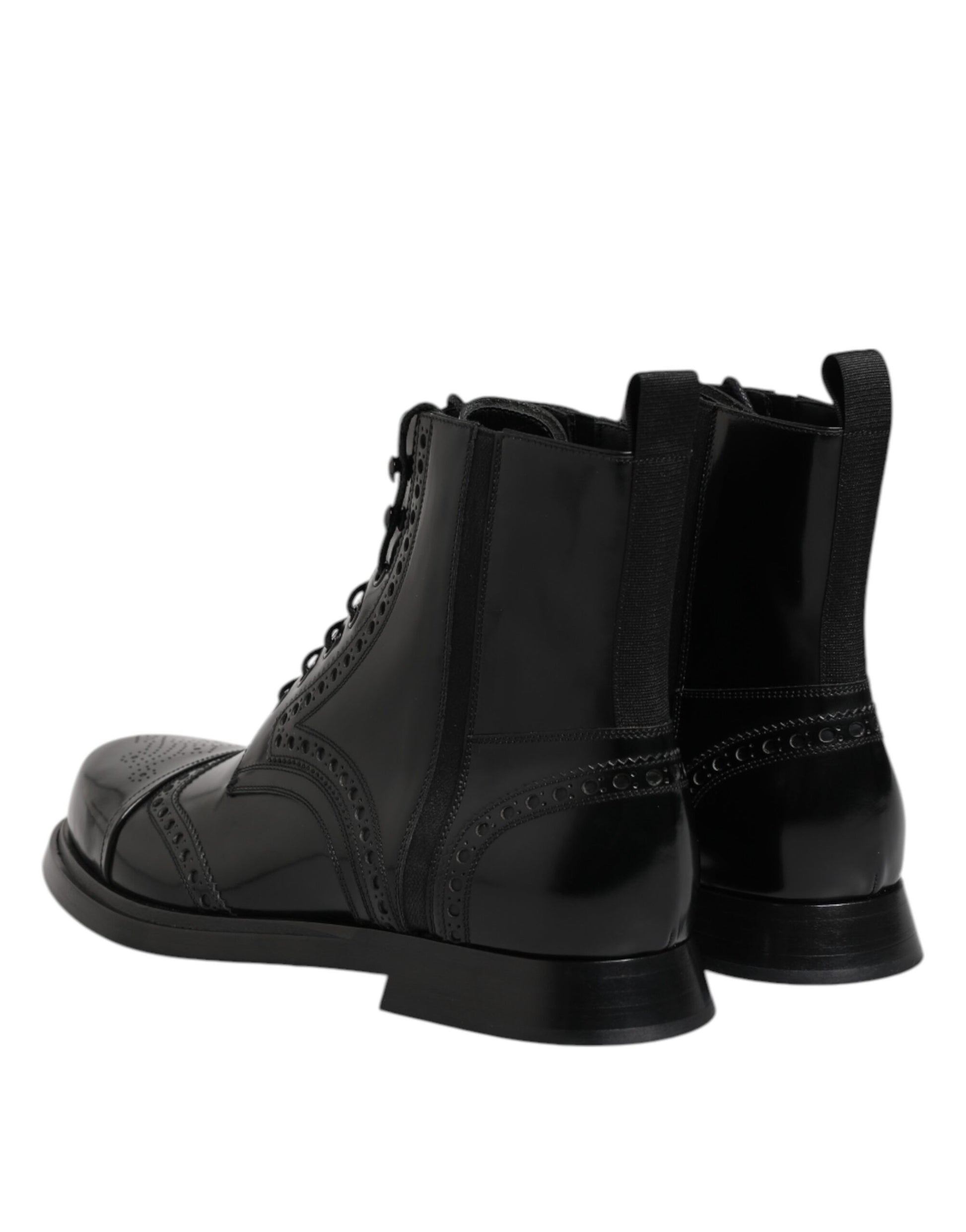 Bottes mi-mollet à lacets en cuir noir Dolce &amp; Gabbana