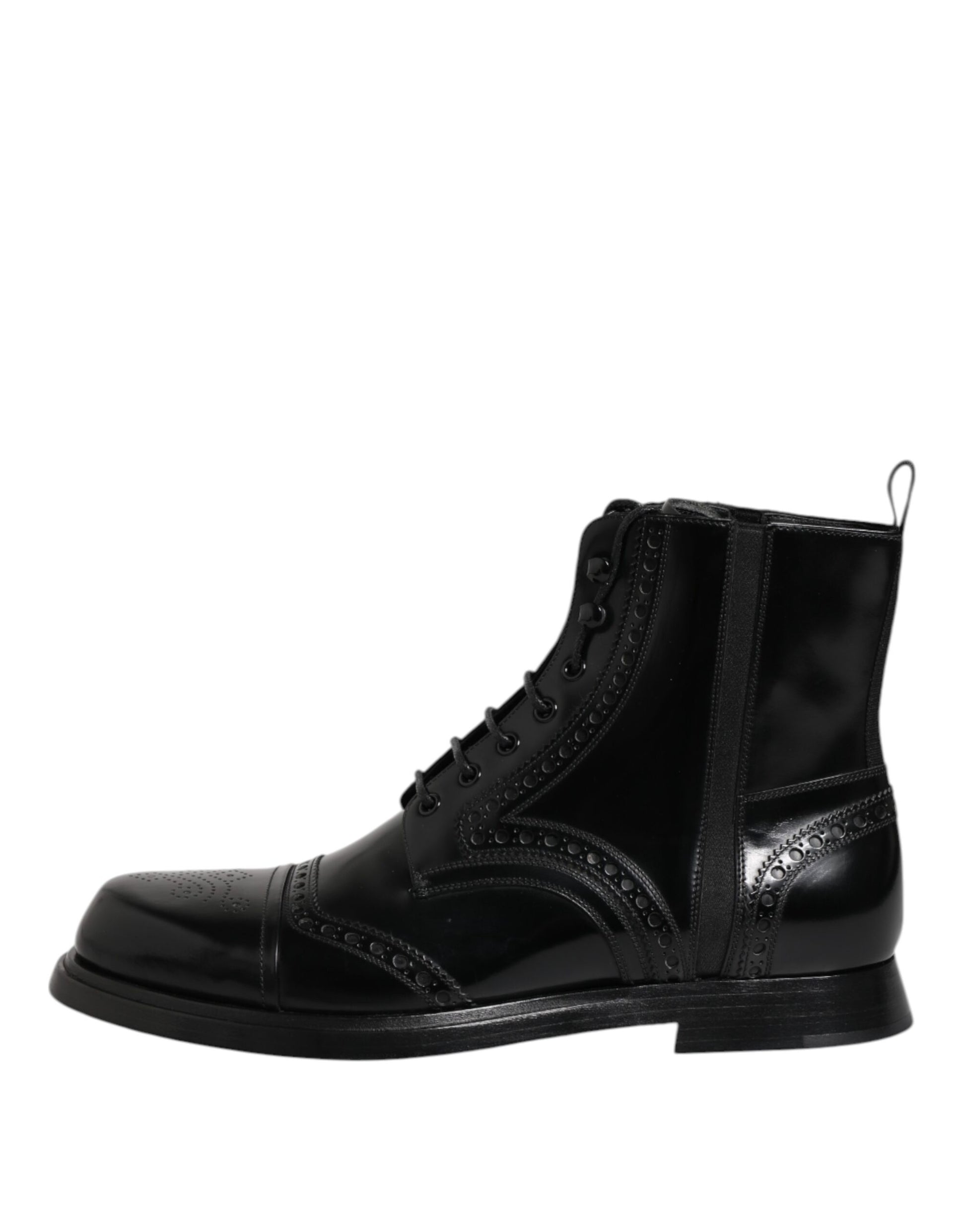 Bottes mi-mollet à lacets en cuir noir Dolce &amp; Gabbana