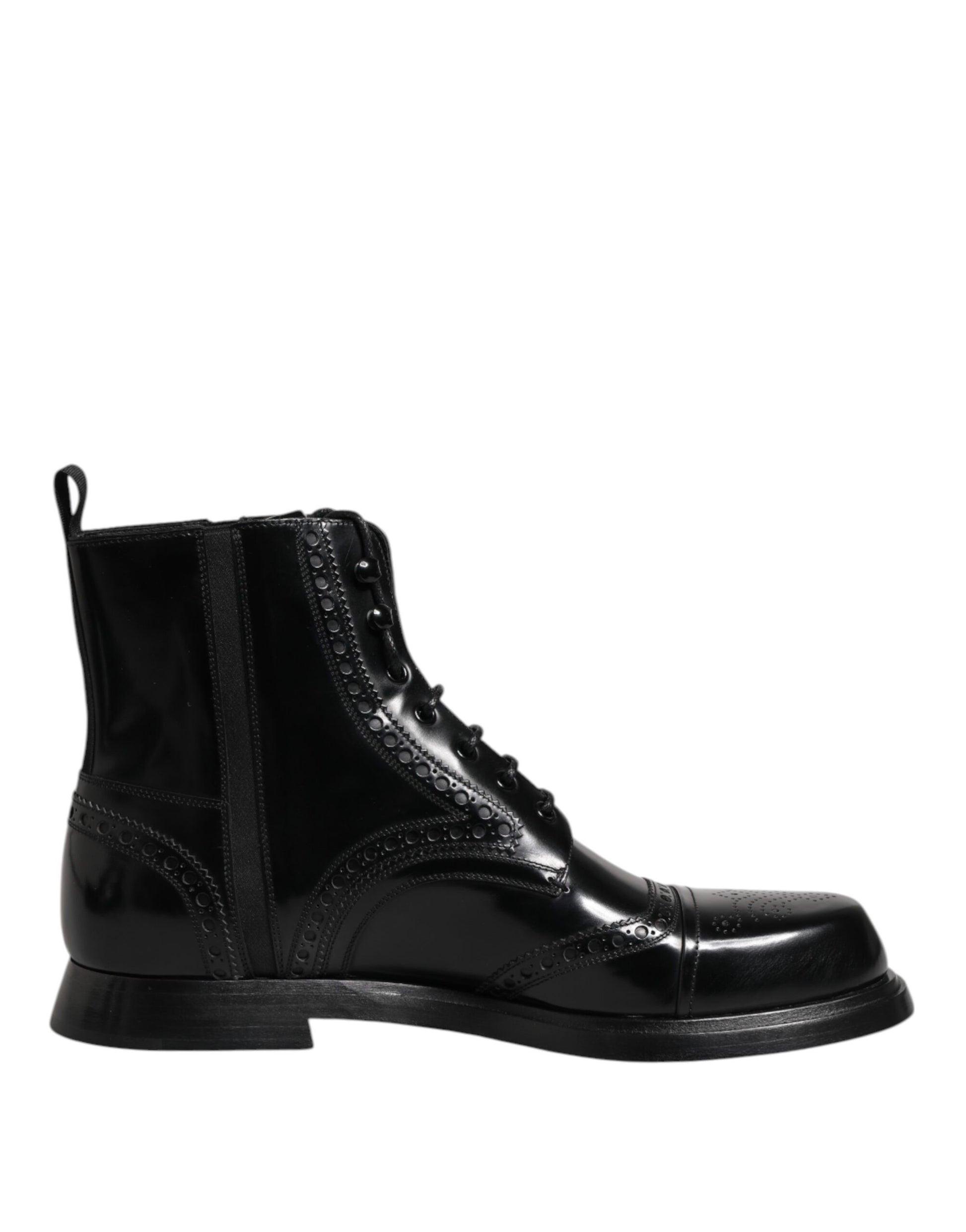 Bottes mi-mollet à lacets en cuir noir Dolce &amp; Gabbana