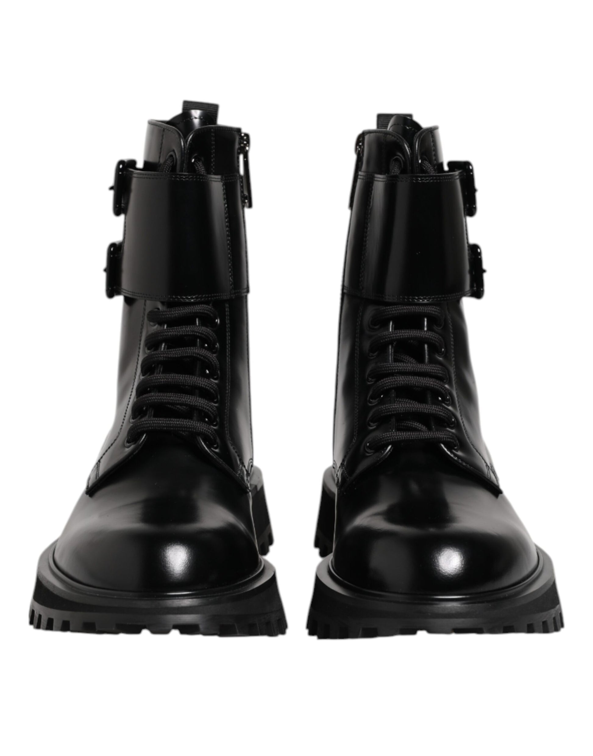 Bottes mi-mollet à lacets en cuir noir Dolce &amp; Gabbana