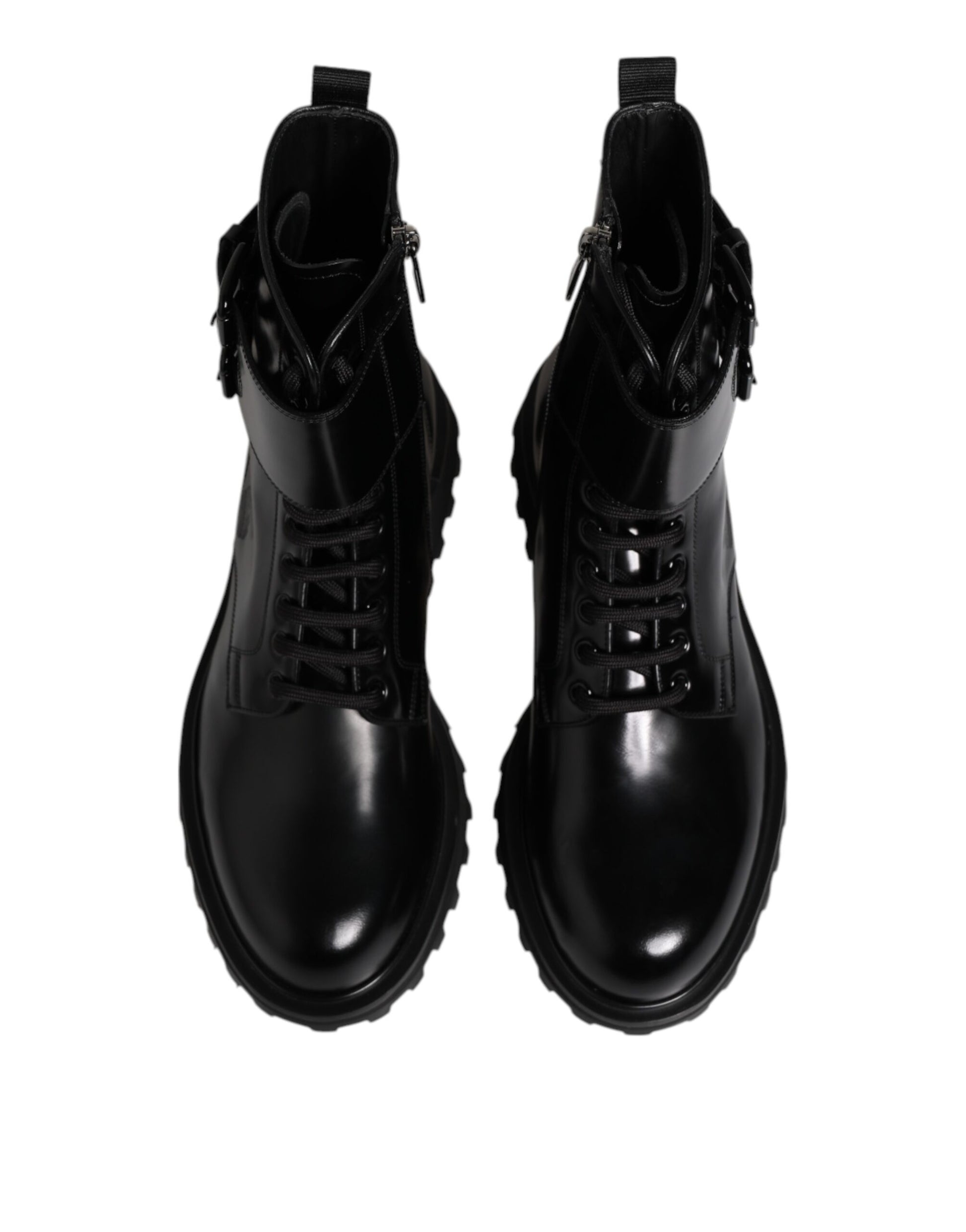 Bottes mi-mollet à lacets en cuir noir Dolce &amp; Gabbana