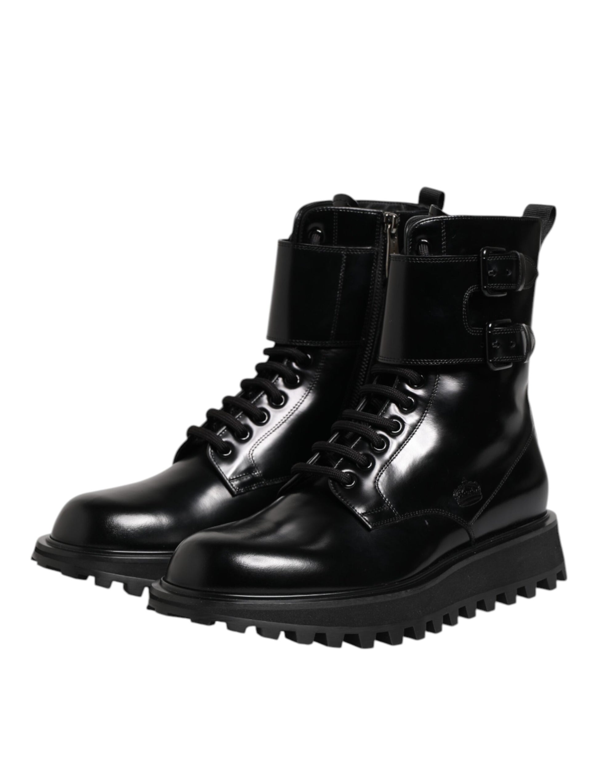 Bottes mi-mollet à lacets en cuir noir Dolce &amp; Gabbana