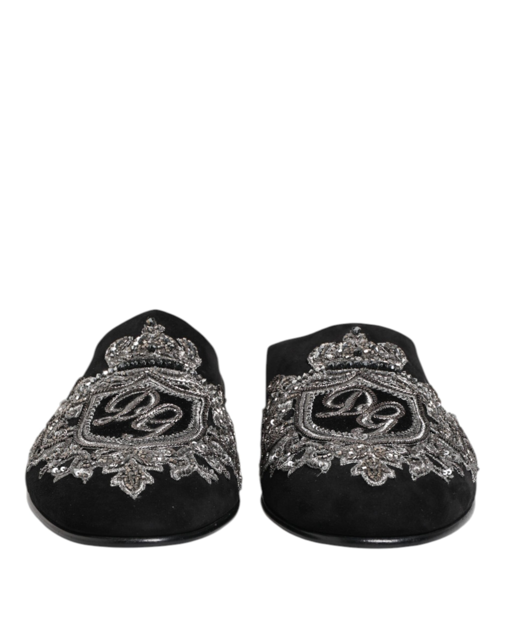 Claquettes en velours noir Dolce &amp; Gabbana DG Crown