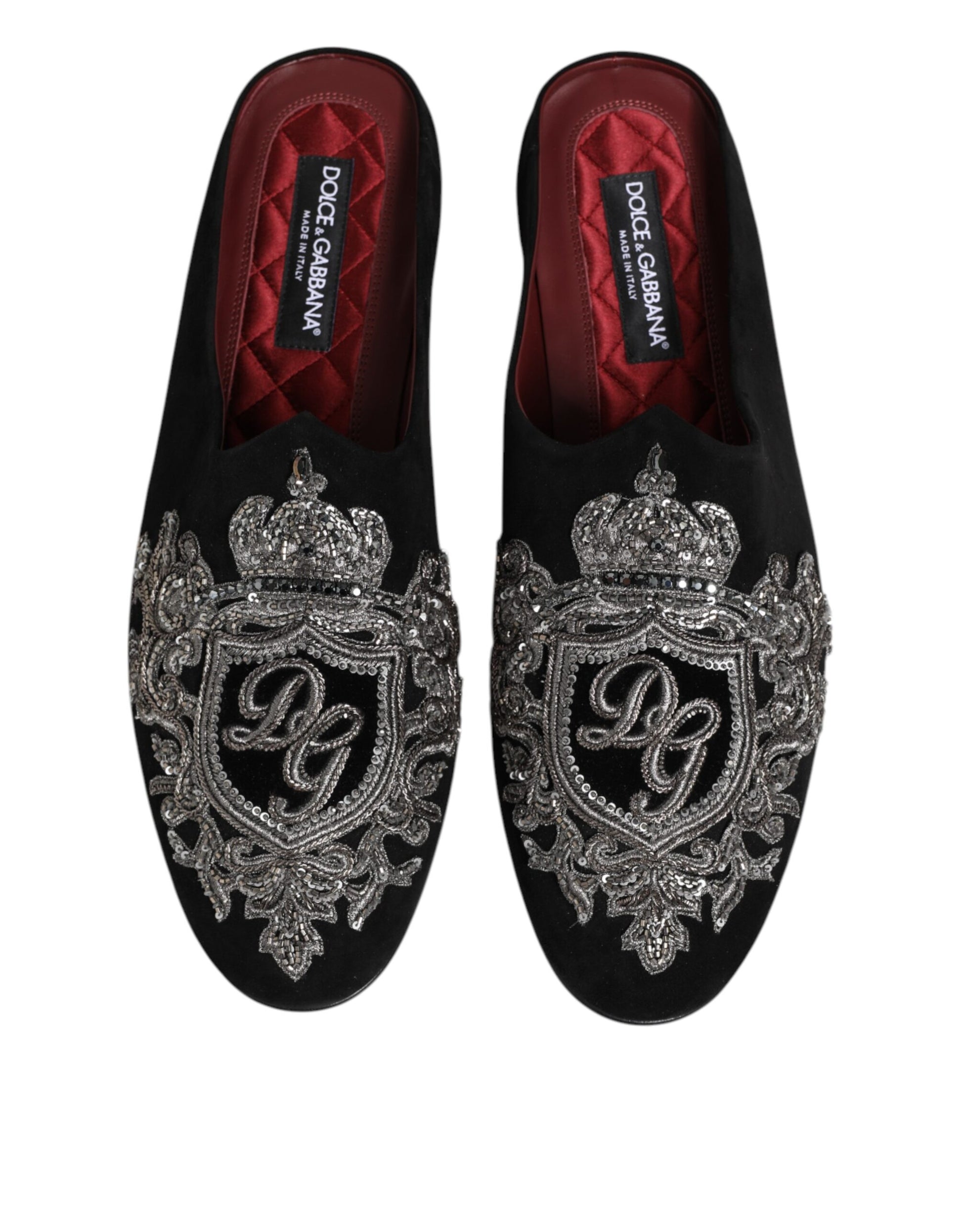 Claquettes en velours noir Dolce &amp; Gabbana DG Crown