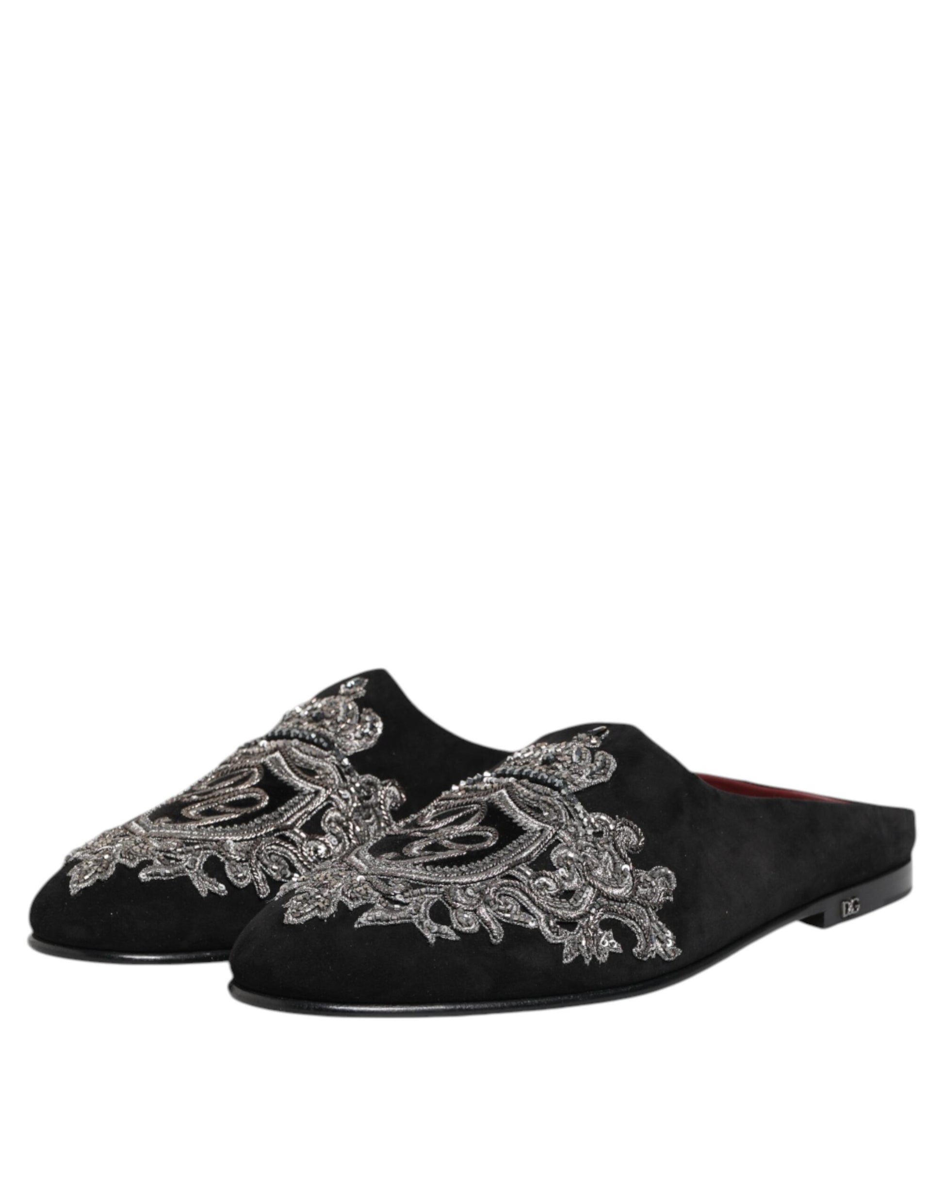 Claquettes en velours noir Dolce &amp; Gabbana DG Crown