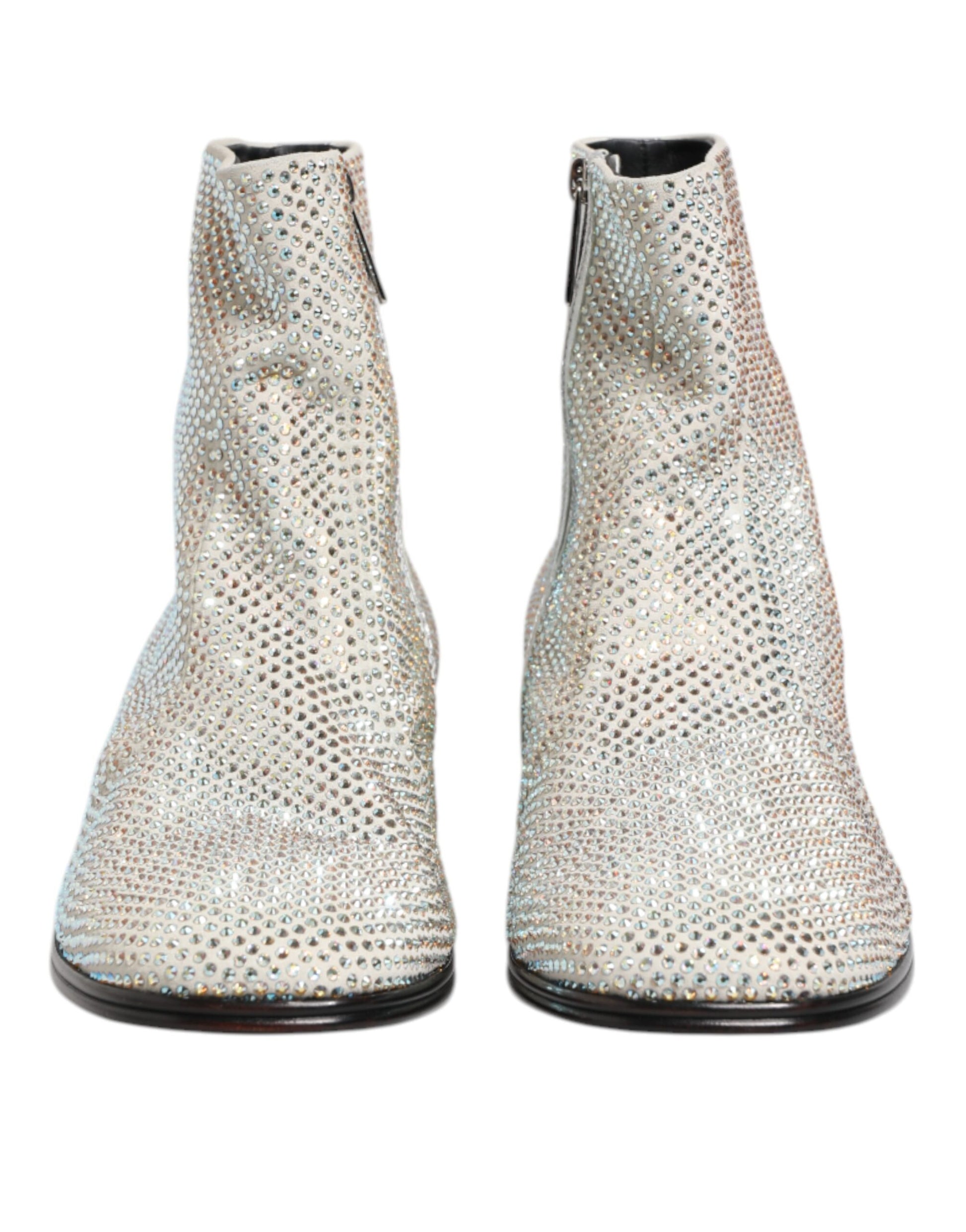 Bottines à talons Dolce &amp; Gabbana blanches avec logo DG et strass