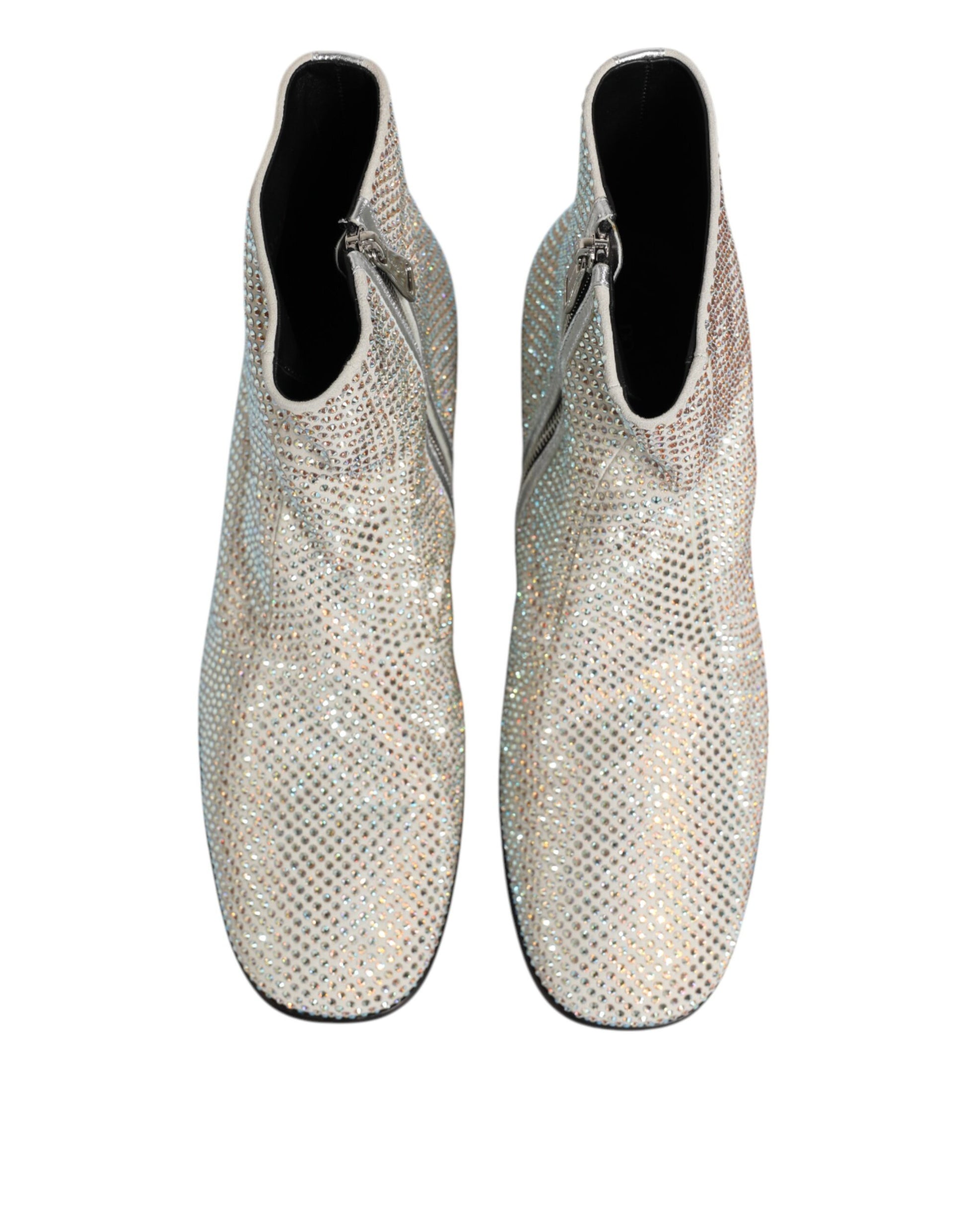 Bottines à talons Dolce &amp; Gabbana blanches avec logo DG et strass