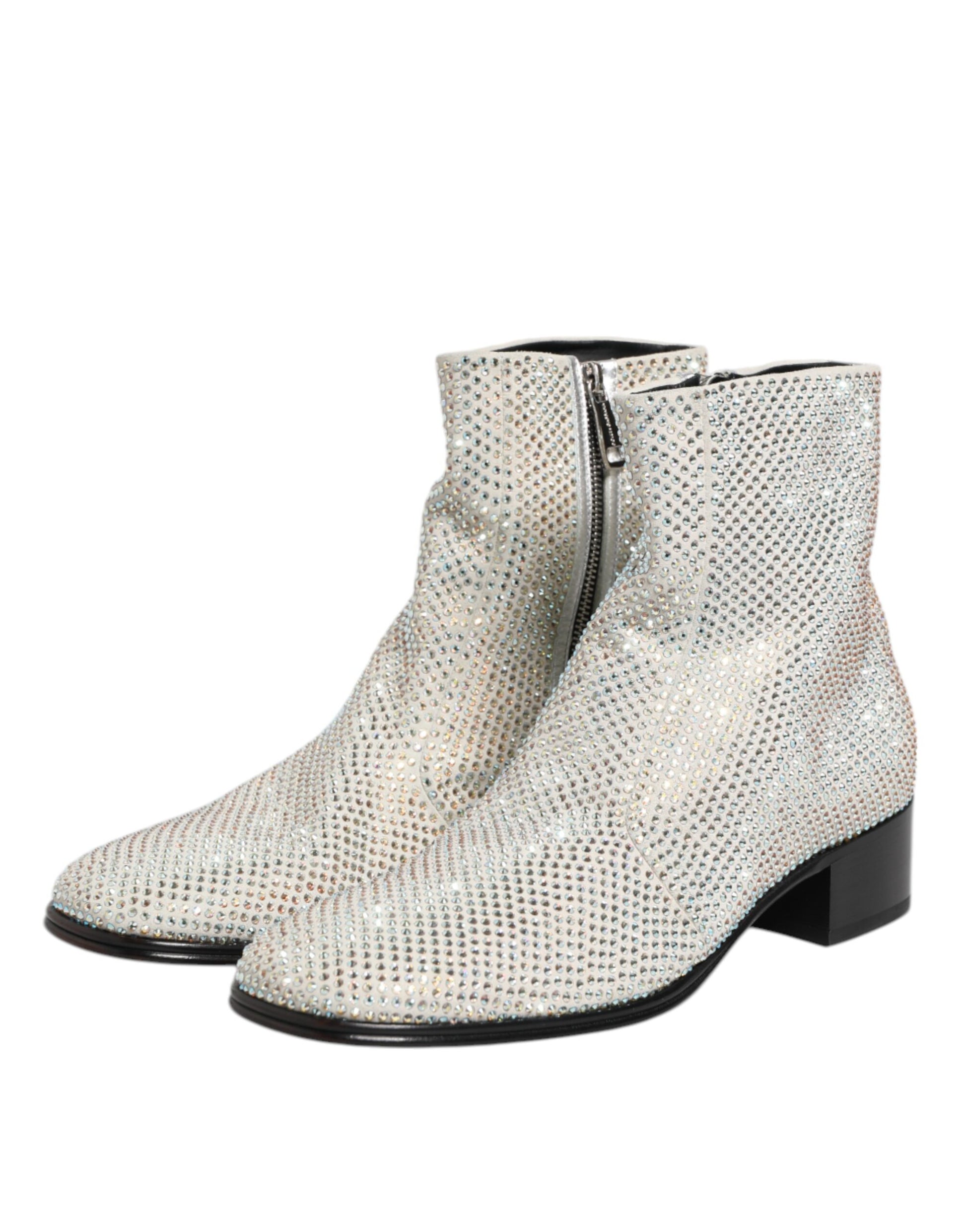 Bottines à talons Dolce &amp; Gabbana blanches avec logo DG et strass