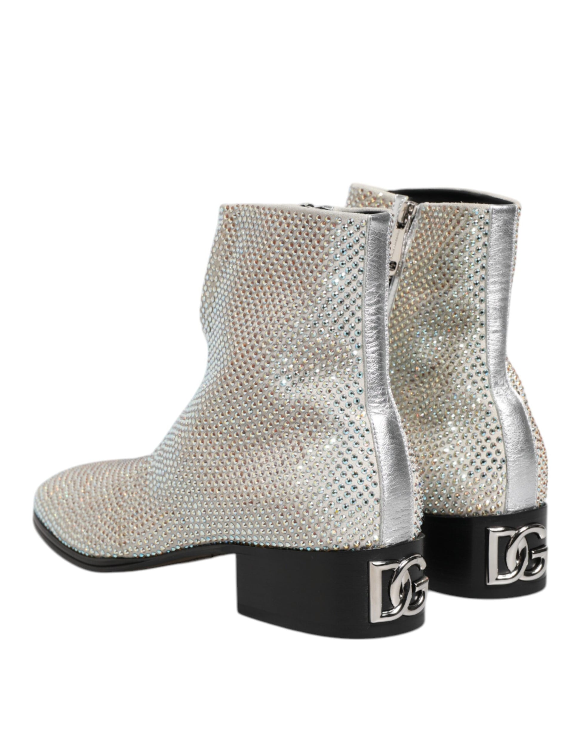 Bottines à talons Dolce &amp; Gabbana blanches avec logo DG et strass