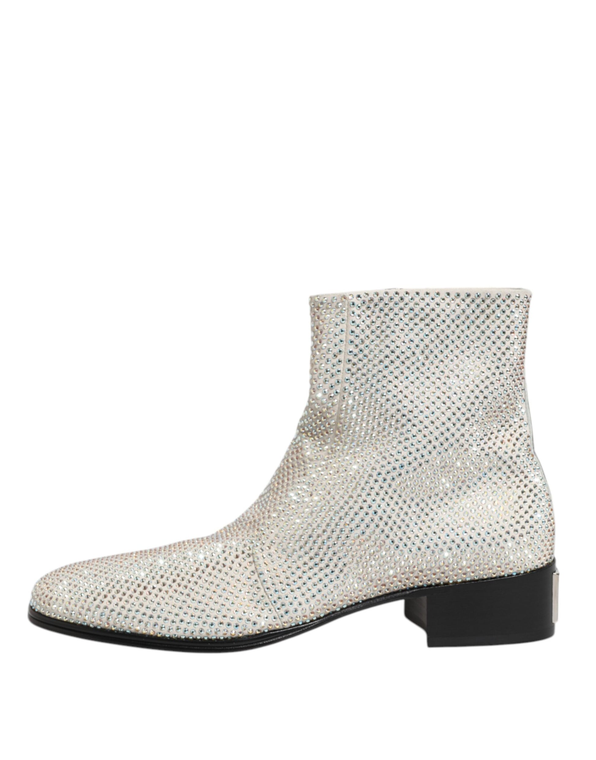 Bottines à talons Dolce &amp; Gabbana blanches avec logo DG et strass