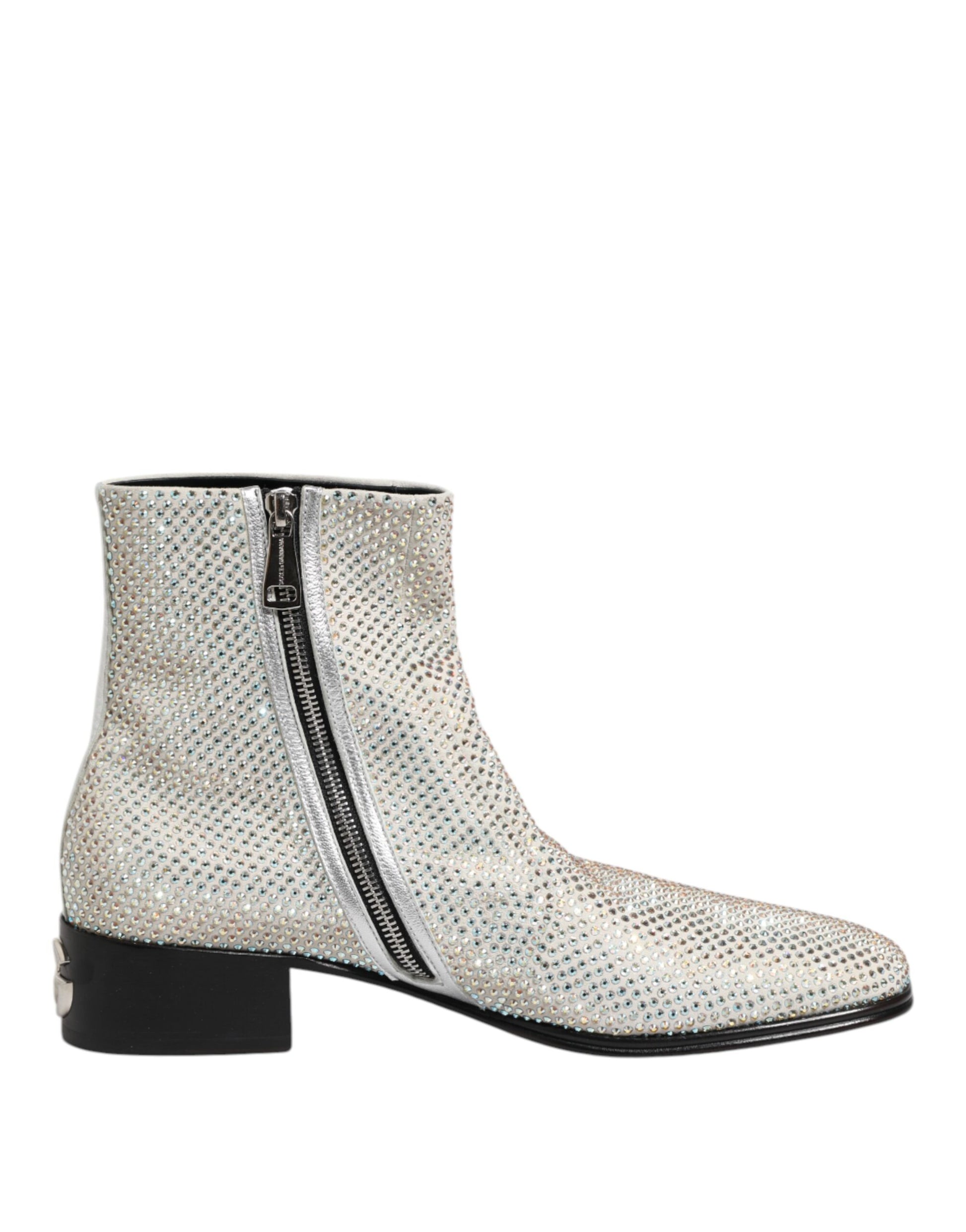 Bottines à talons Dolce &amp; Gabbana blanches avec logo DG et strass