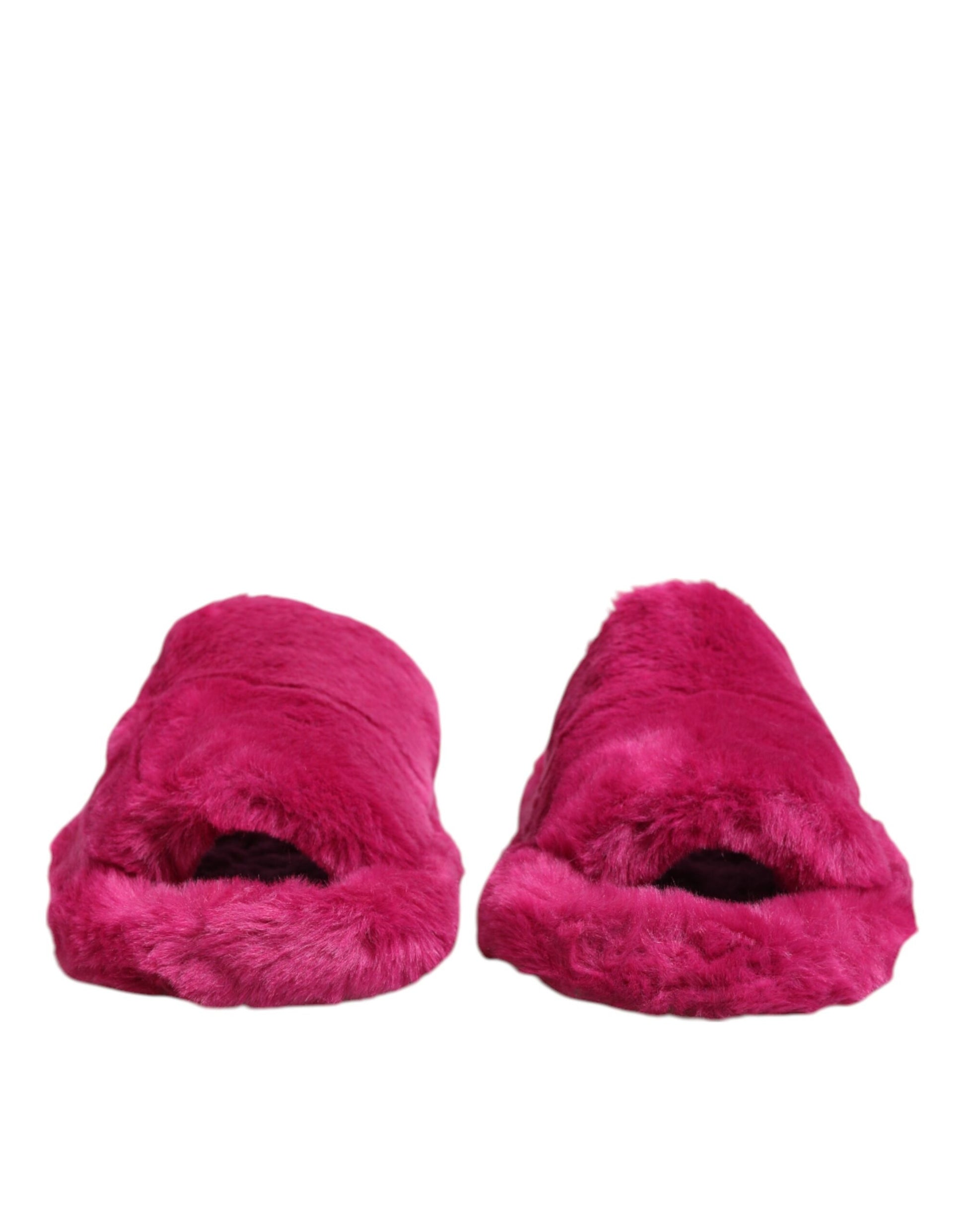 Sandales plates en fausse fourrure acrylique rose Dolce &amp; Gabbana pour homme