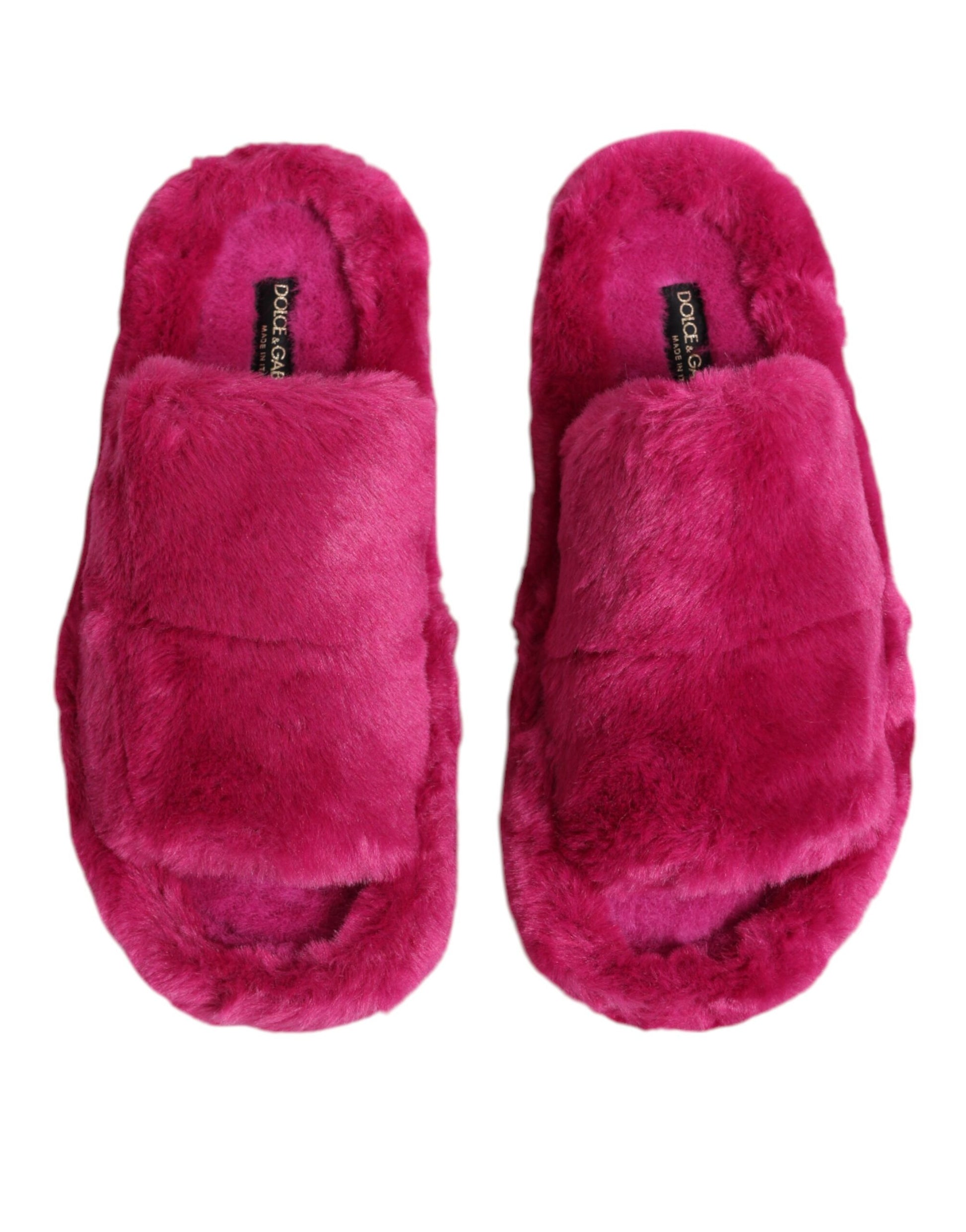 Sandales plates en fausse fourrure acrylique rose Dolce &amp; Gabbana pour homme