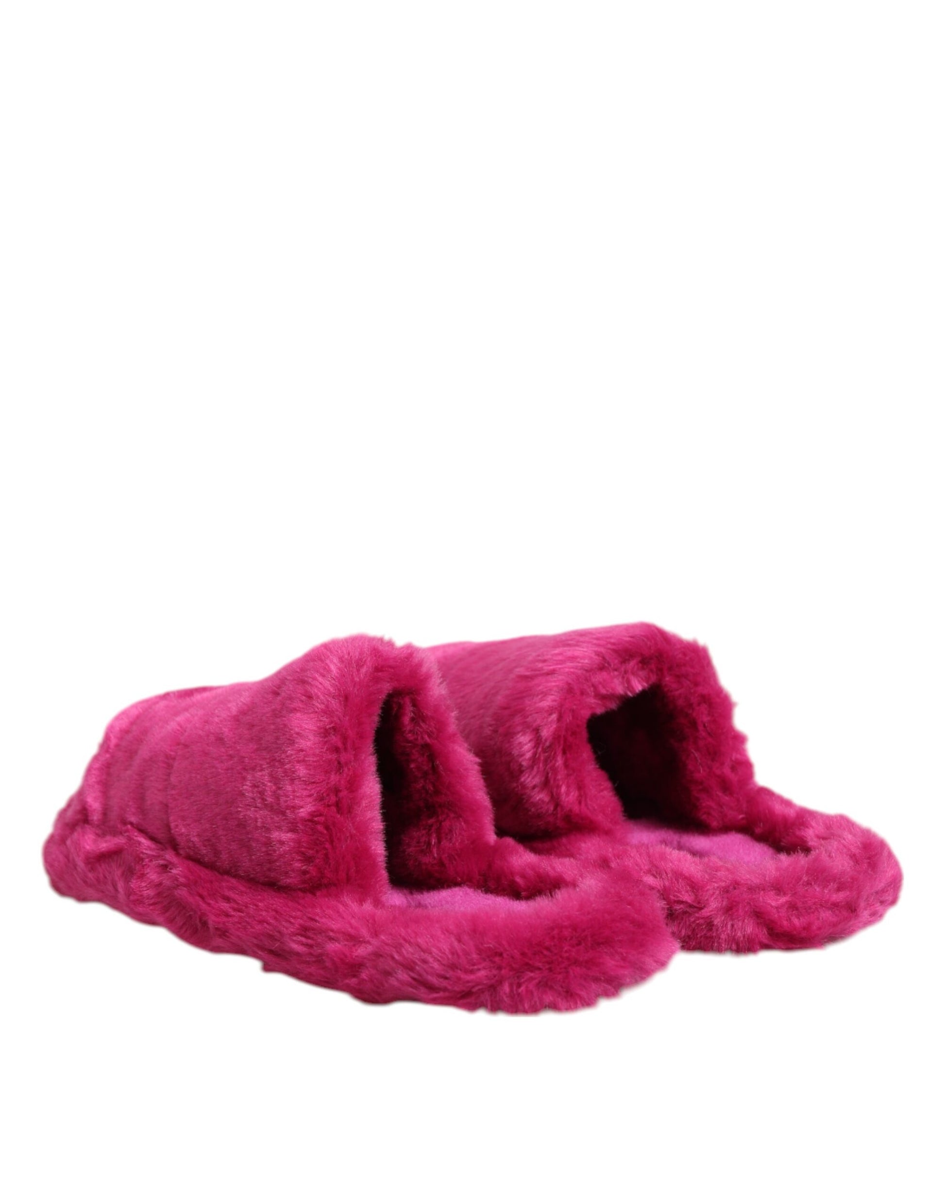 Sandales plates en fausse fourrure acrylique rose Dolce &amp; Gabbana pour homme