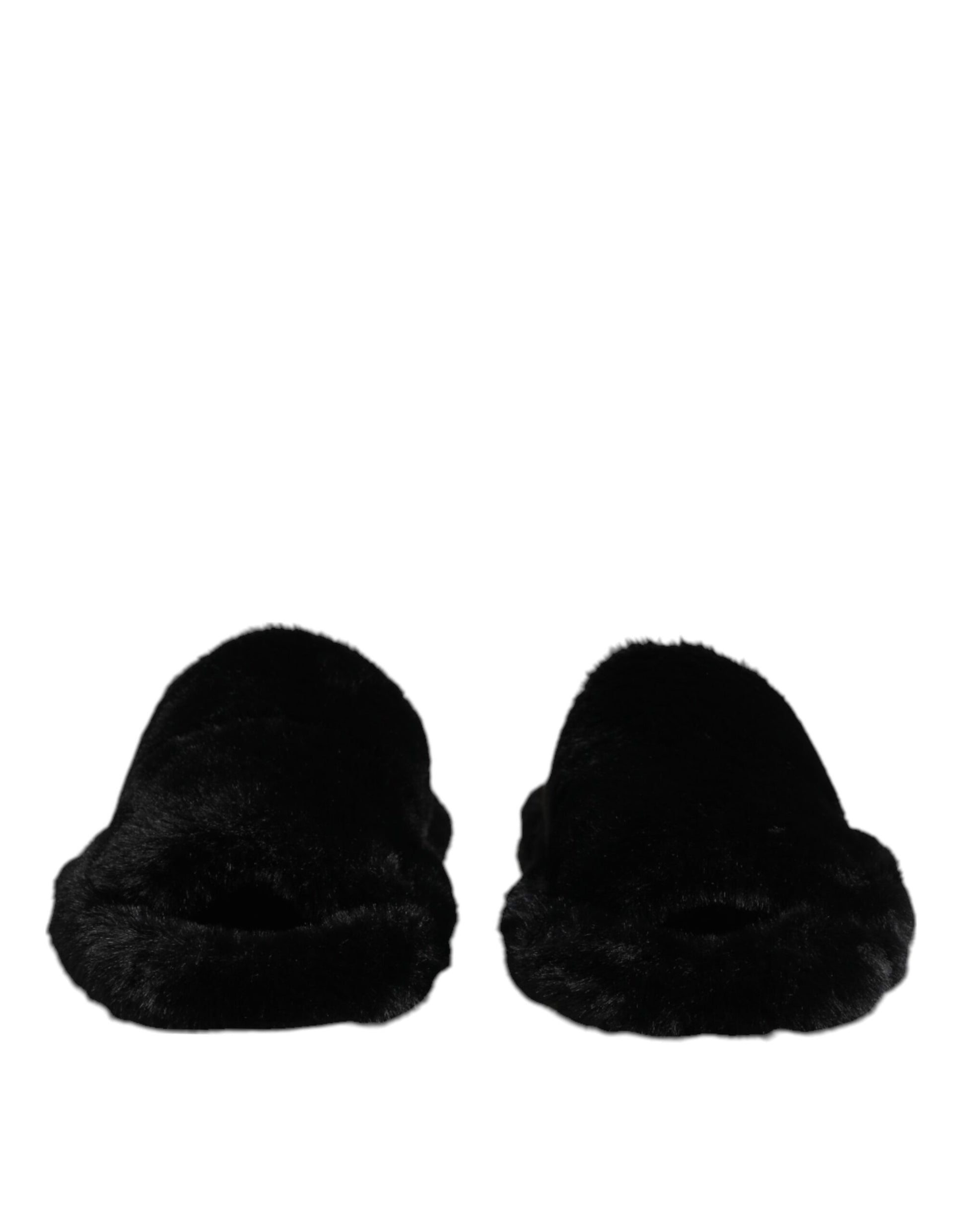 Sandales plates en fausse fourrure noire Dolce &amp; Gabbana pour homme