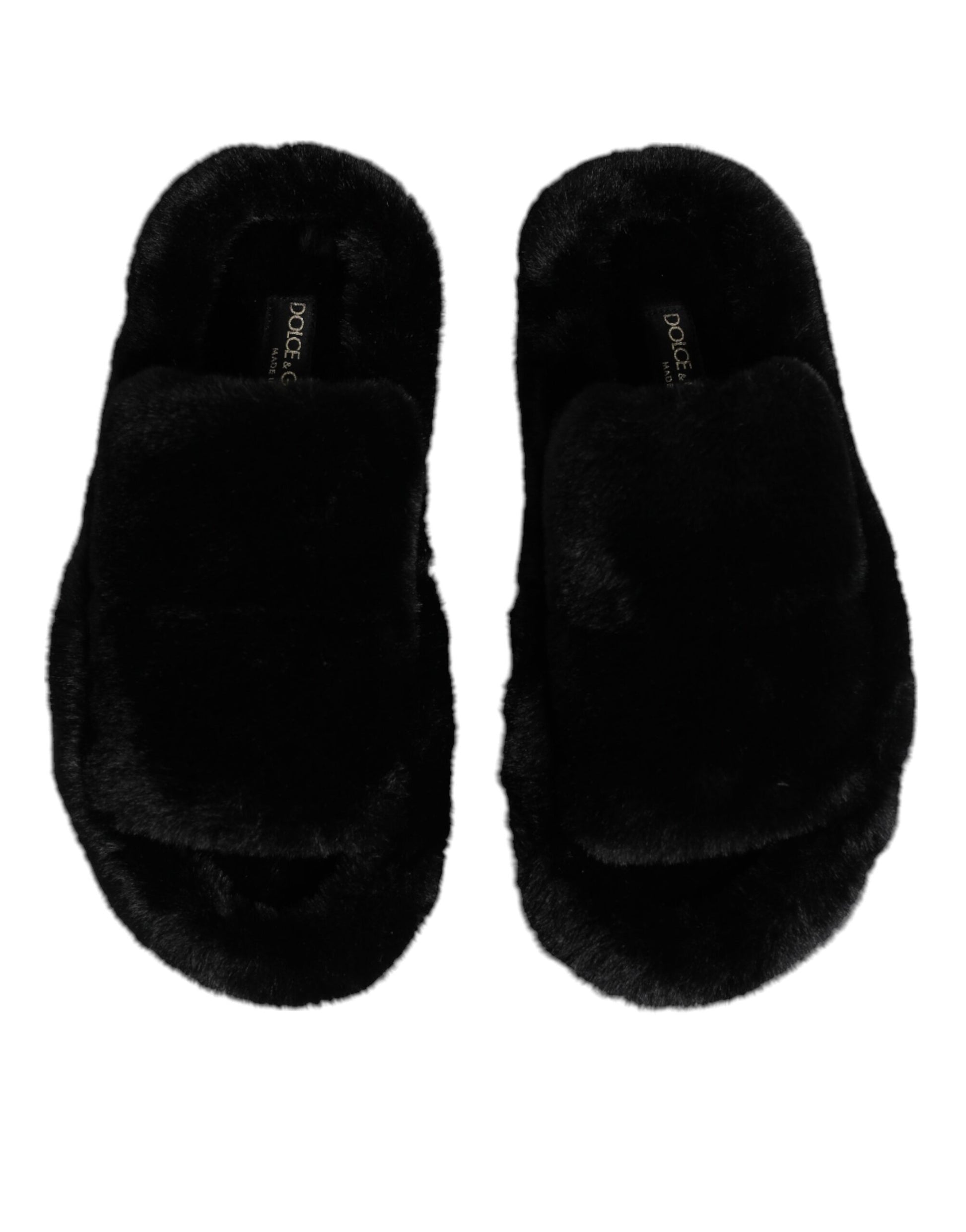 Sandales plates en fausse fourrure noire Dolce &amp; Gabbana pour homme
