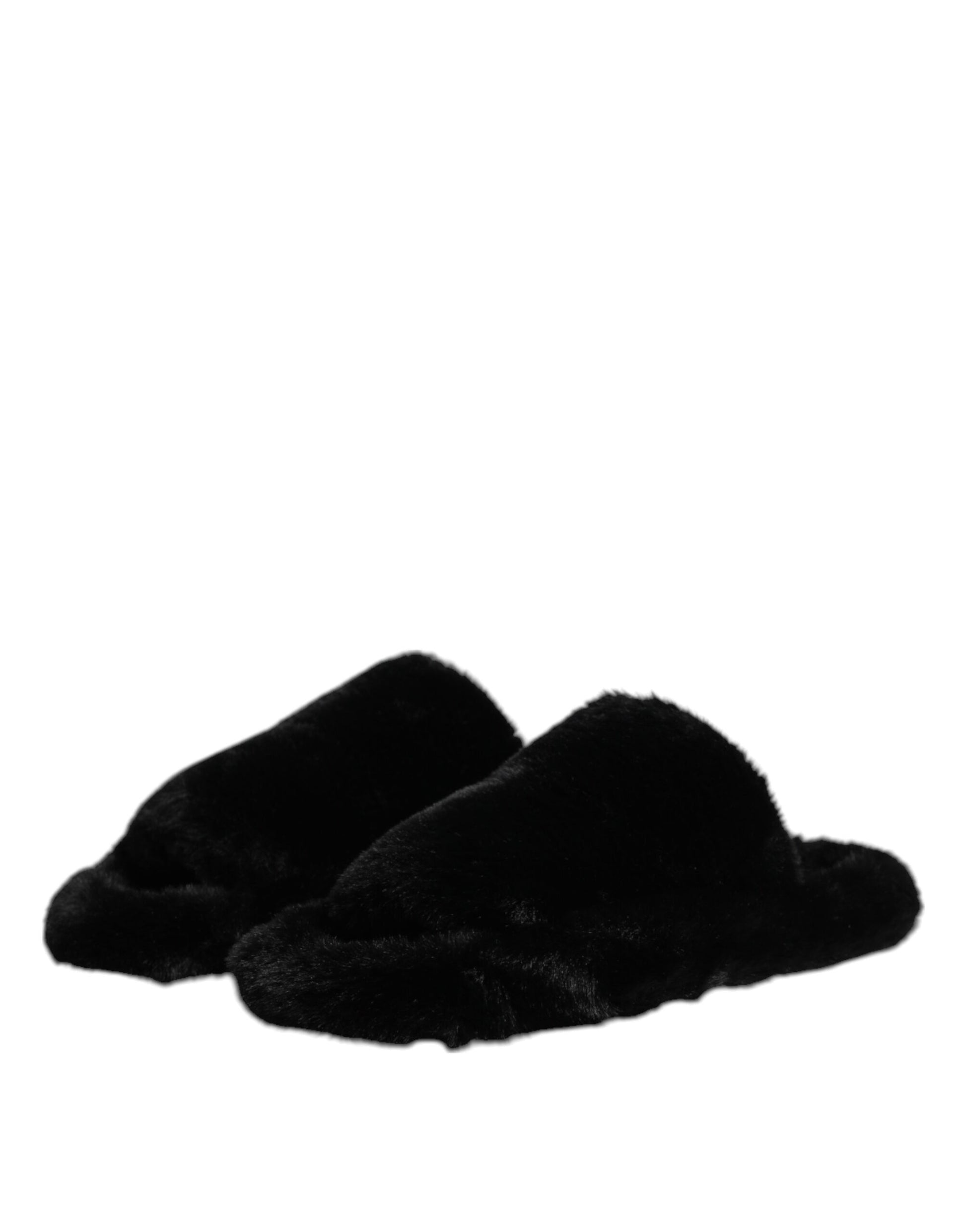 Sandales plates en fausse fourrure noire Dolce &amp; Gabbana pour homme