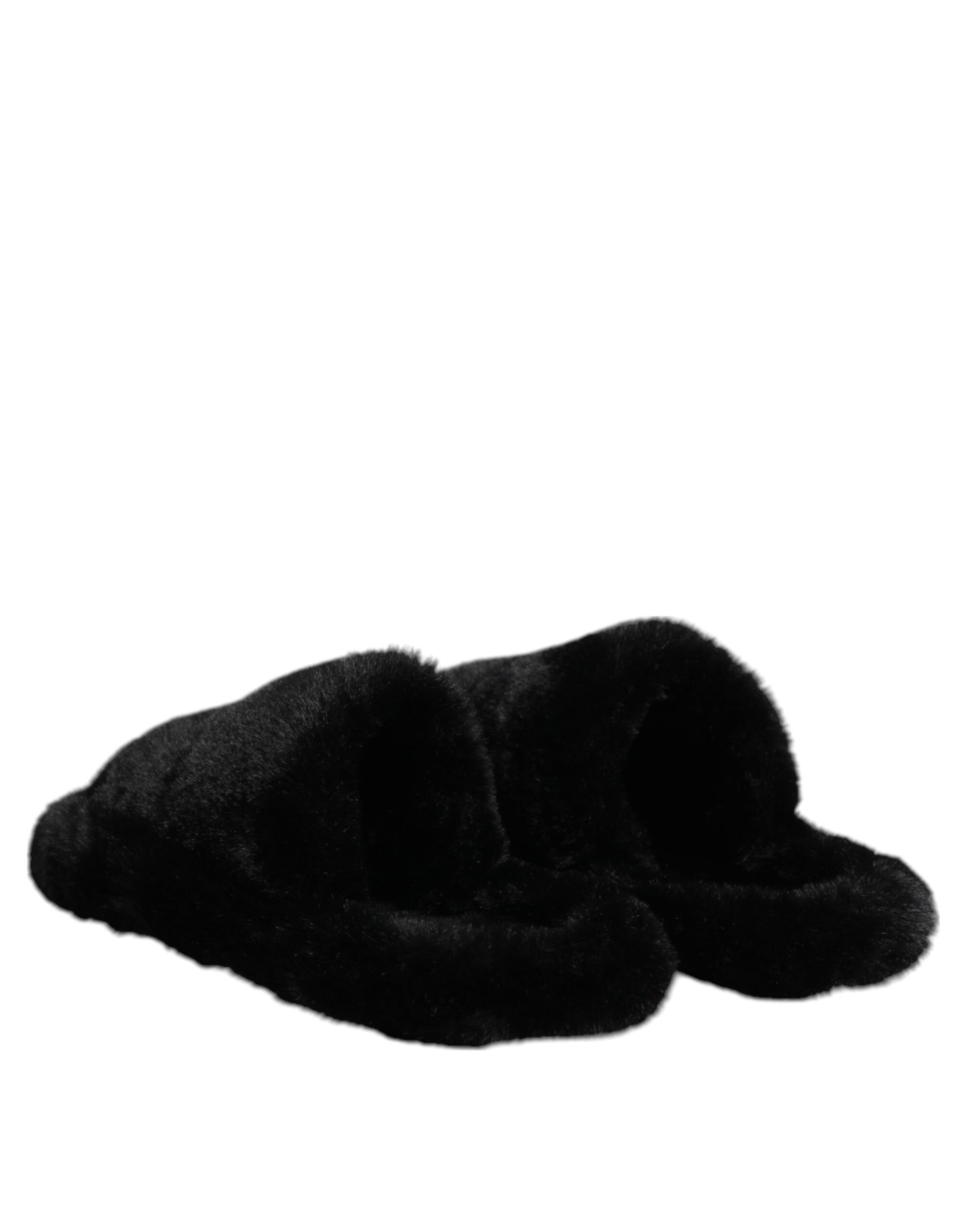 Sandales plates en fausse fourrure noire Dolce &amp; Gabbana pour homme