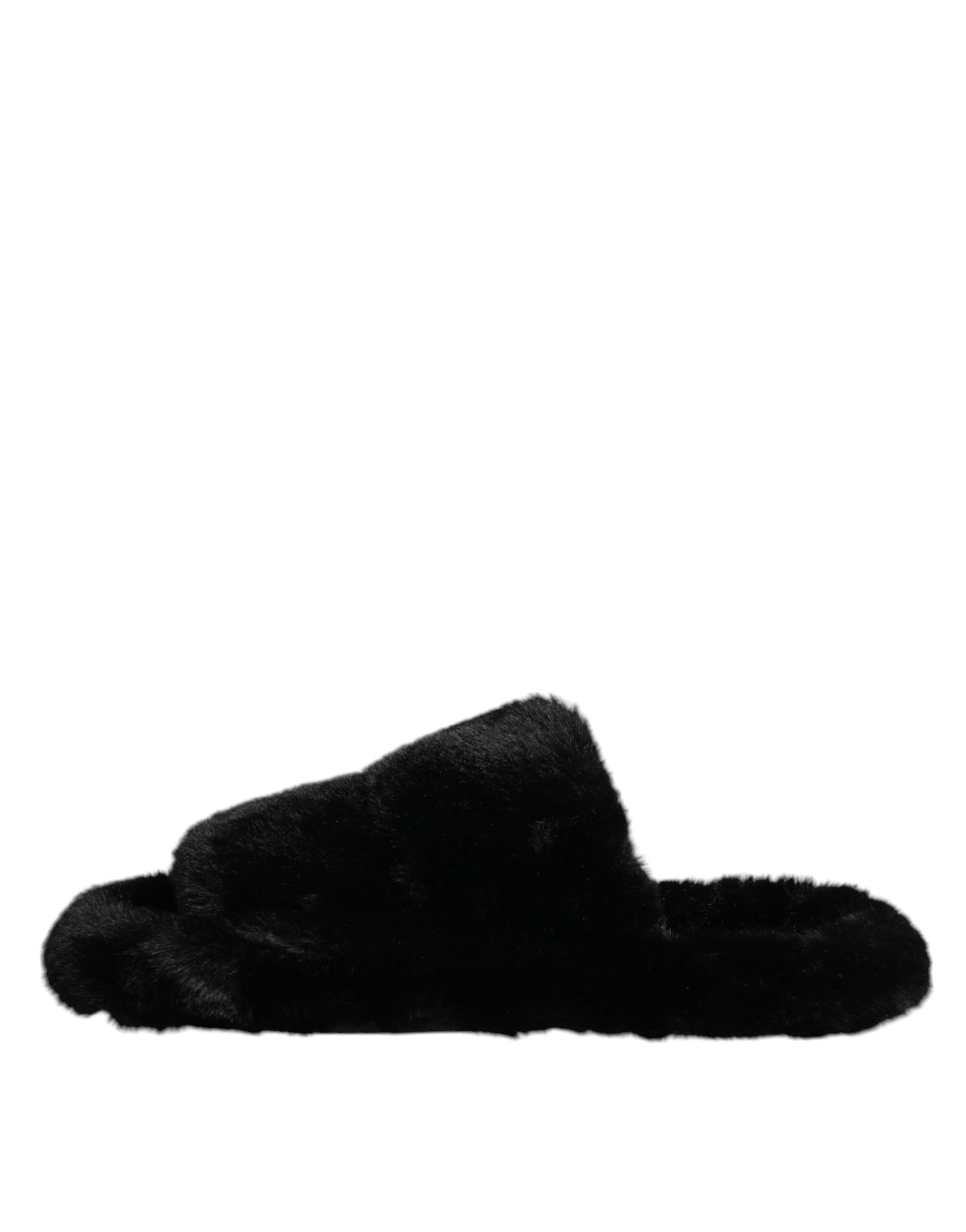 Sandales plates en fausse fourrure noire Dolce &amp; Gabbana pour homme