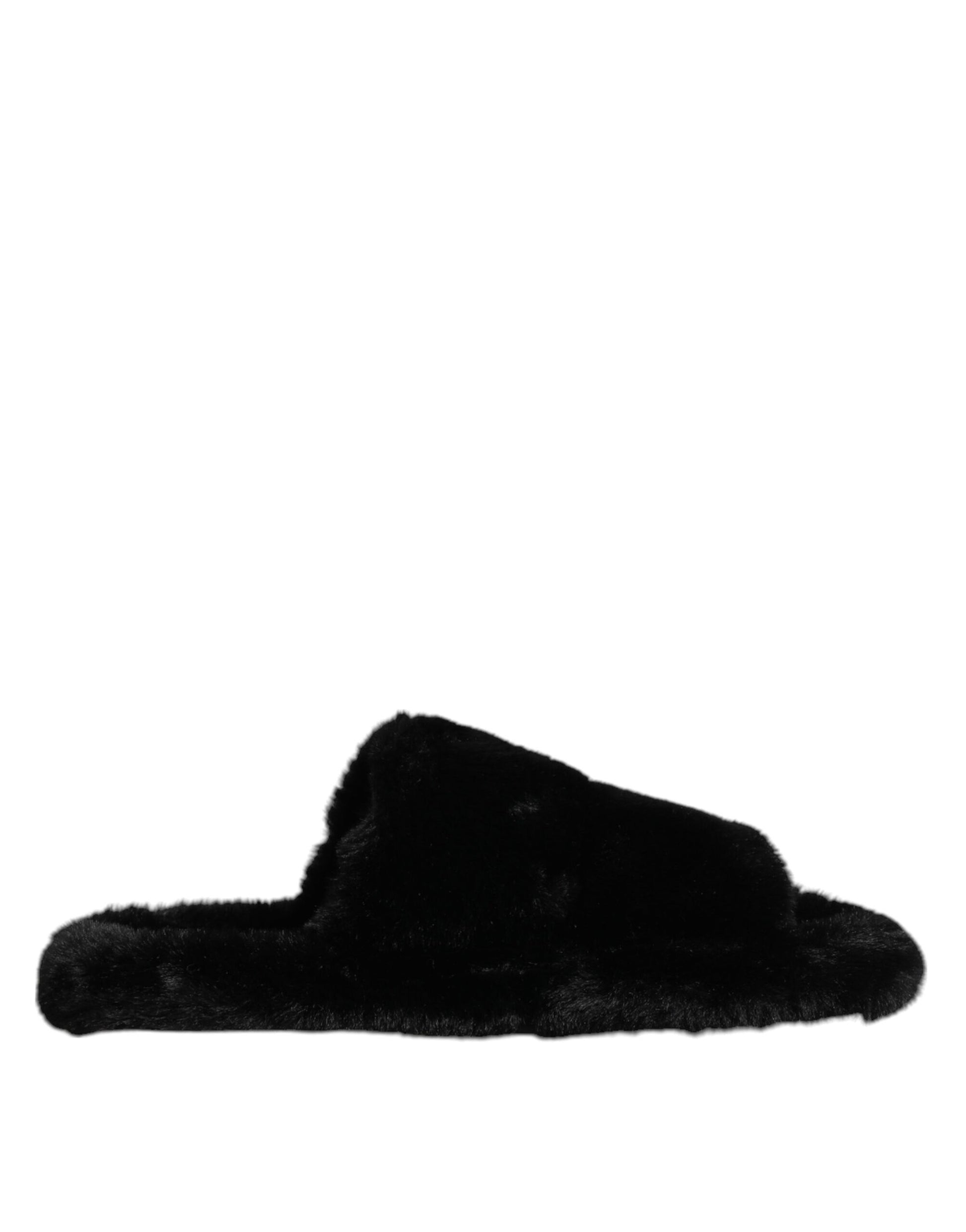 Sandales plates en fausse fourrure noire Dolce &amp; Gabbana pour homme