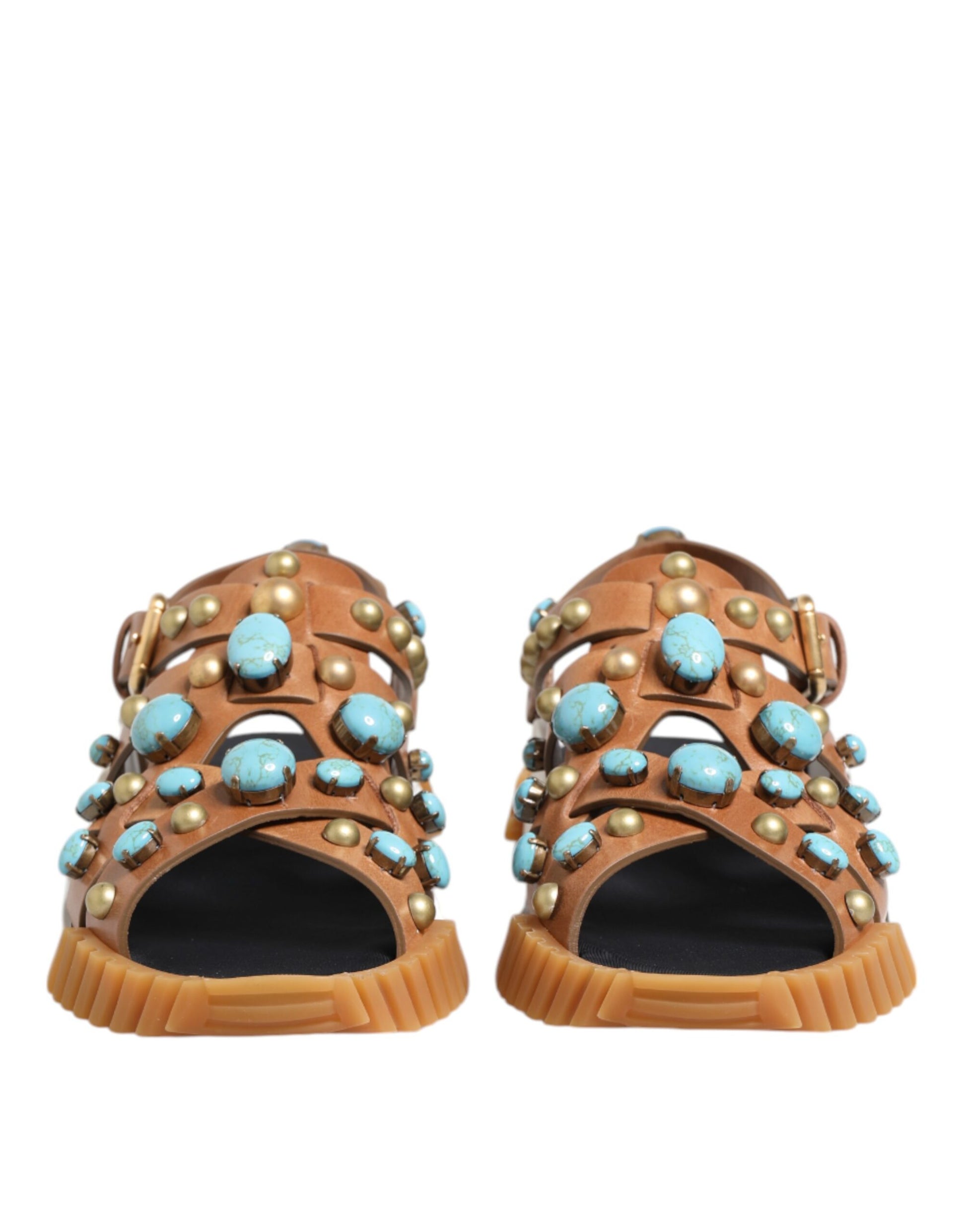 Sandales cloutées en cuir marron Dolce &amp; Gabbana