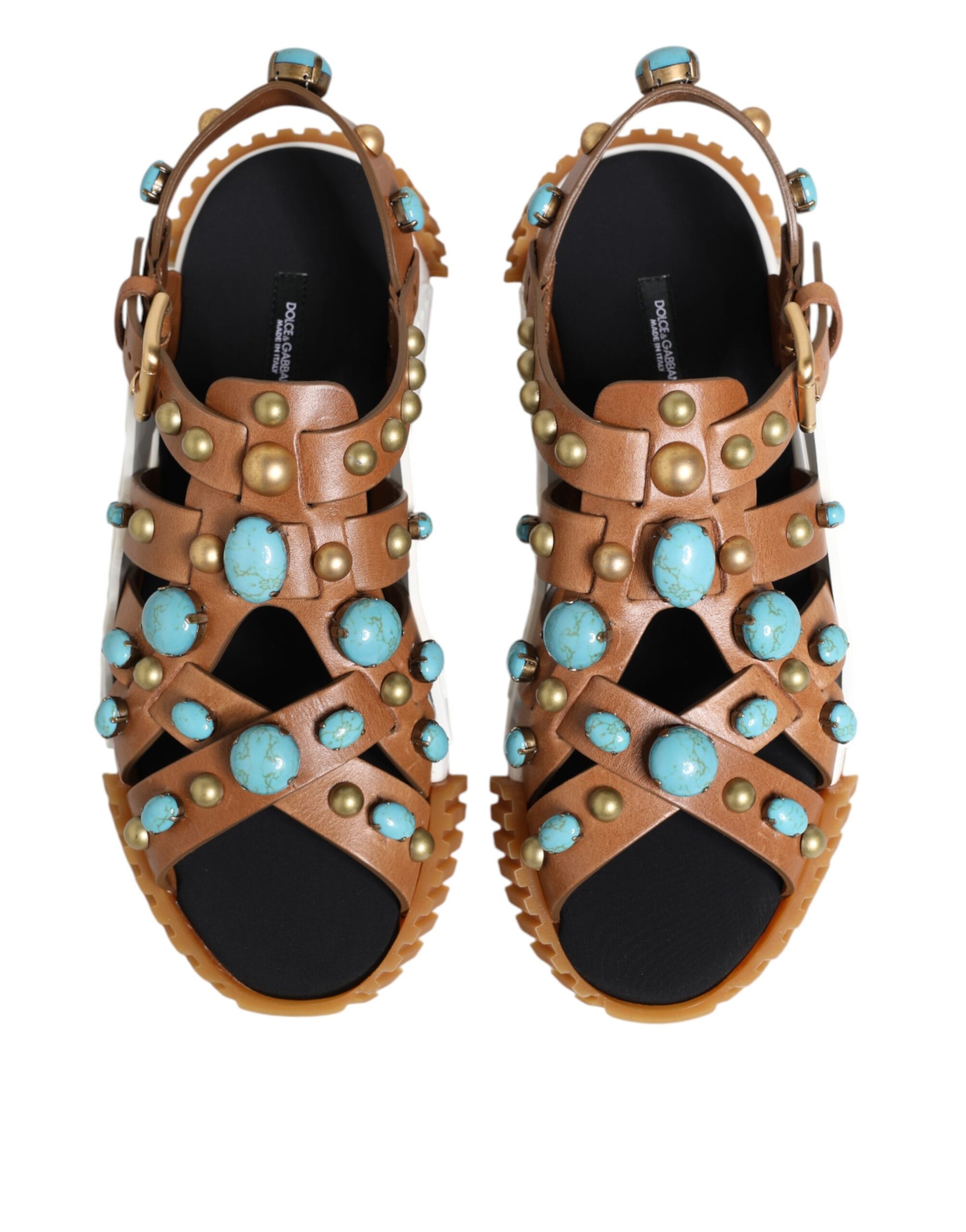 Sandales cloutées en cuir marron Dolce &amp; Gabbana