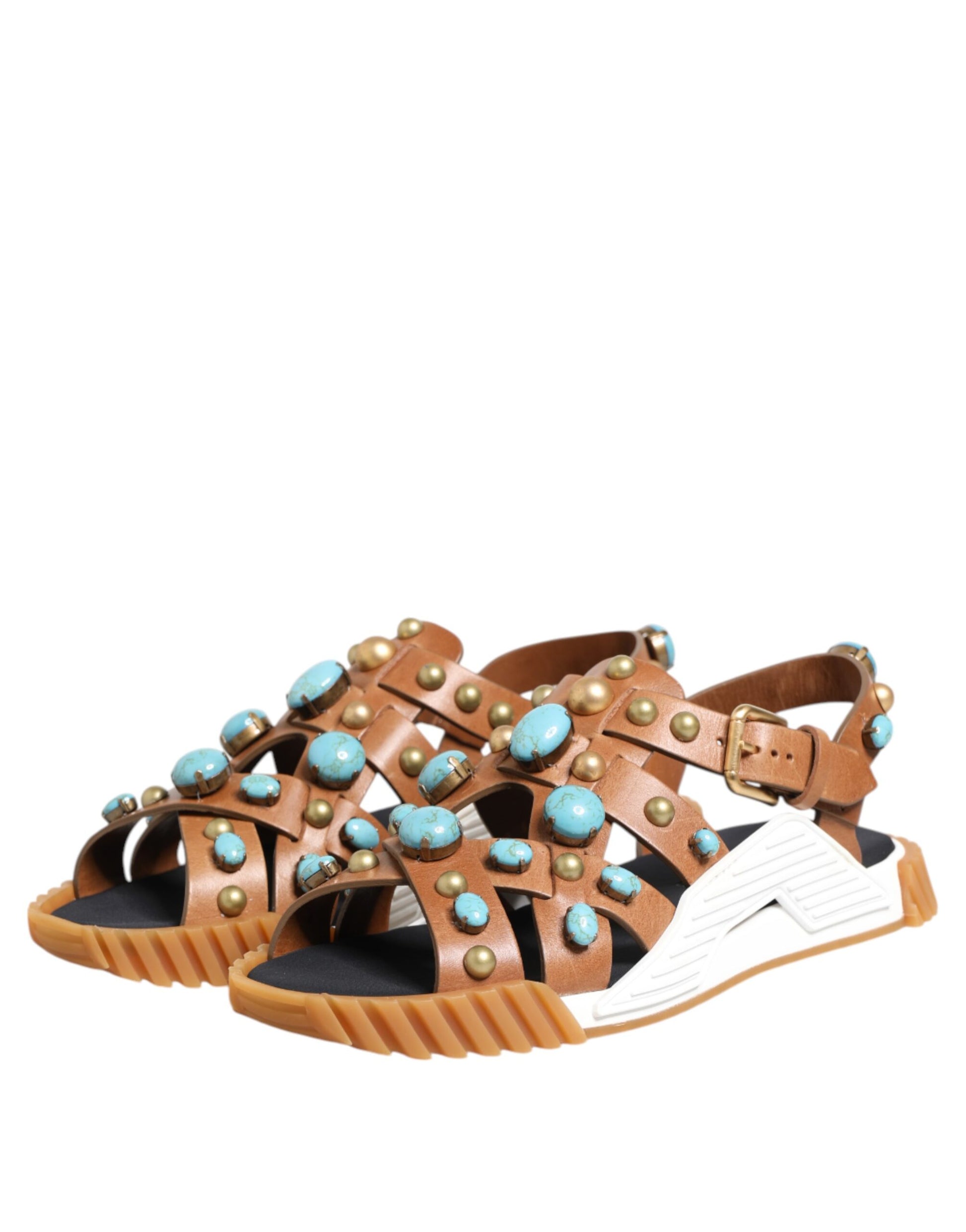 Sandales cloutées en cuir marron Dolce &amp; Gabbana