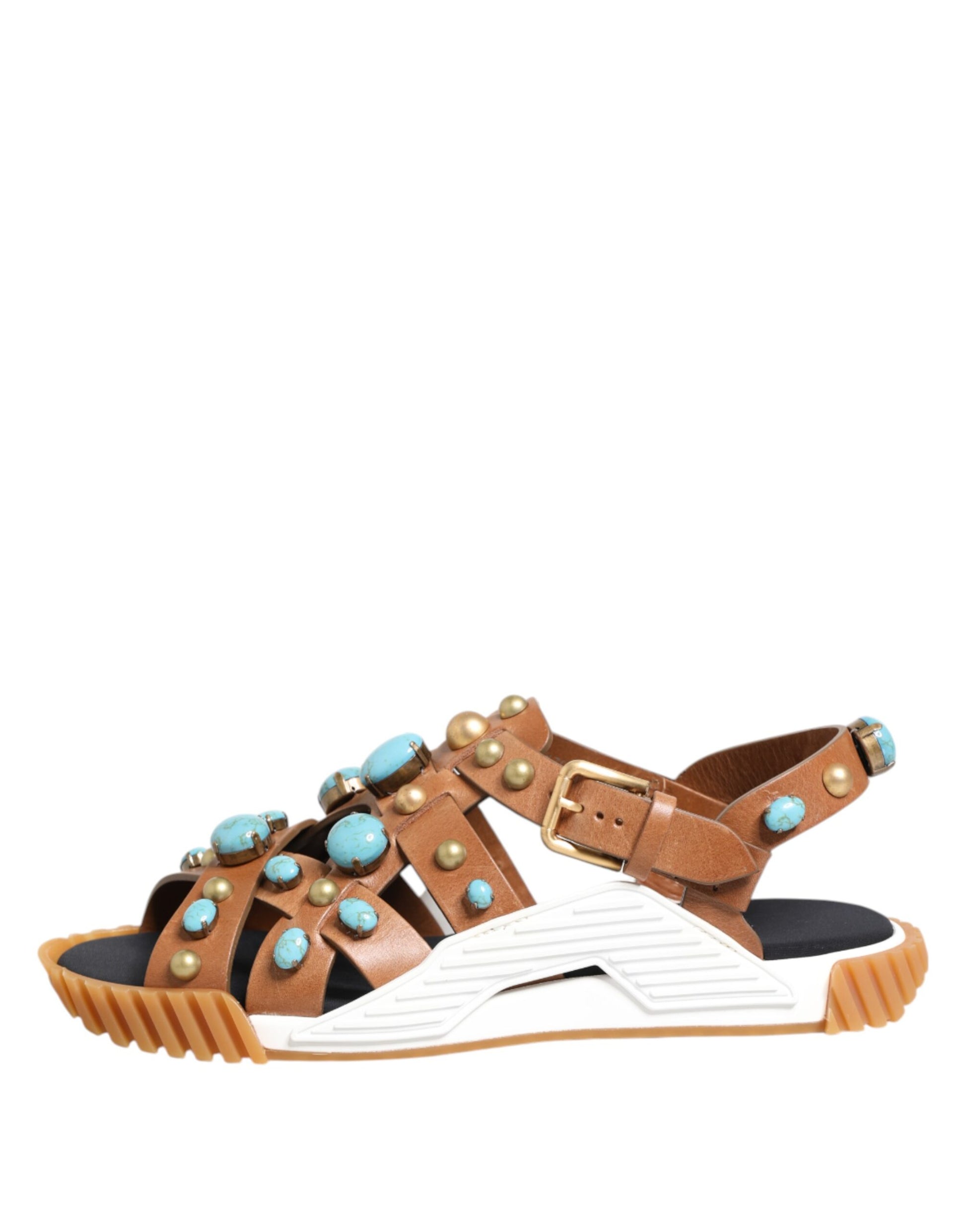 Sandales cloutées en cuir marron Dolce &amp; Gabbana