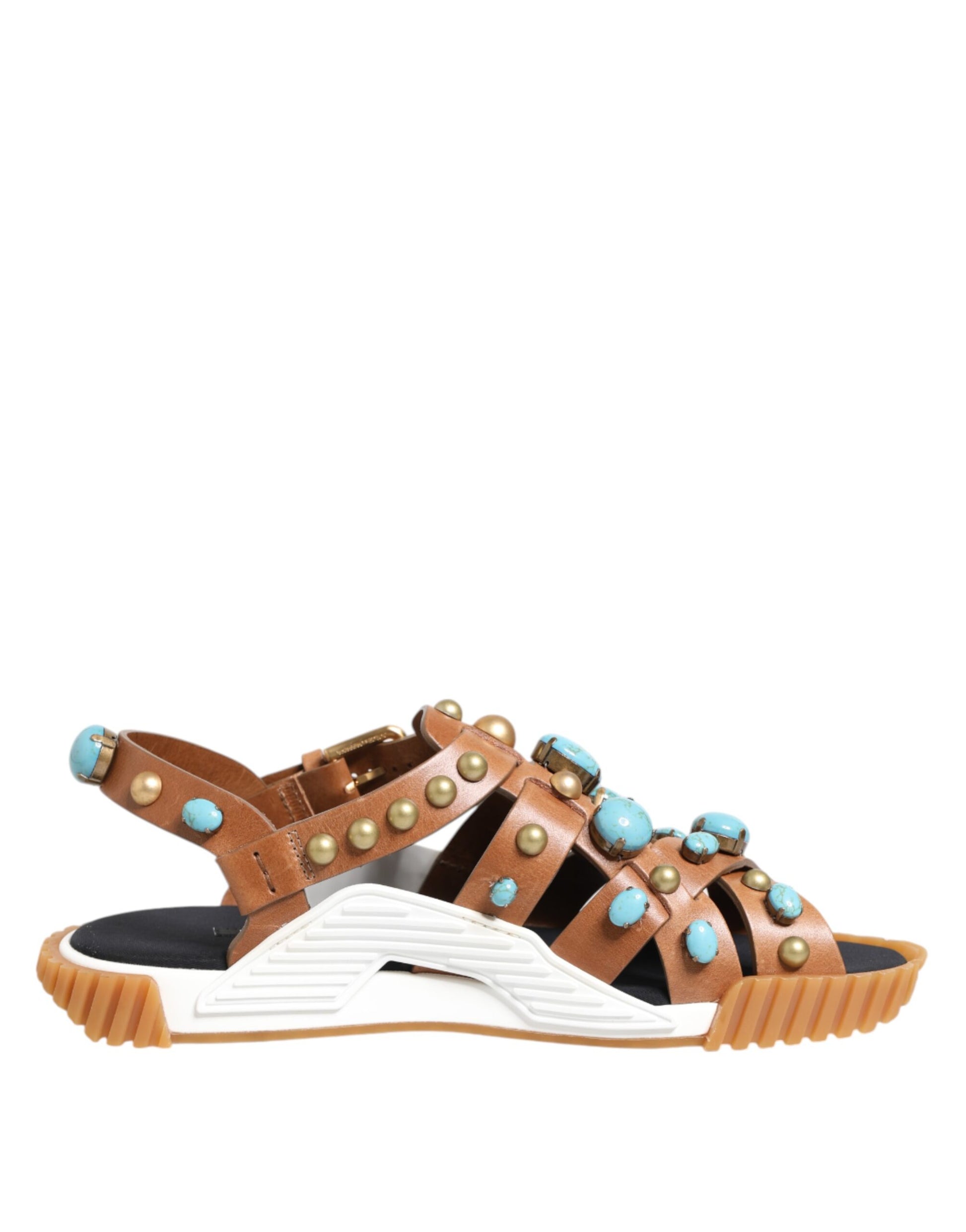 Sandales cloutées en cuir marron Dolce &amp; Gabbana