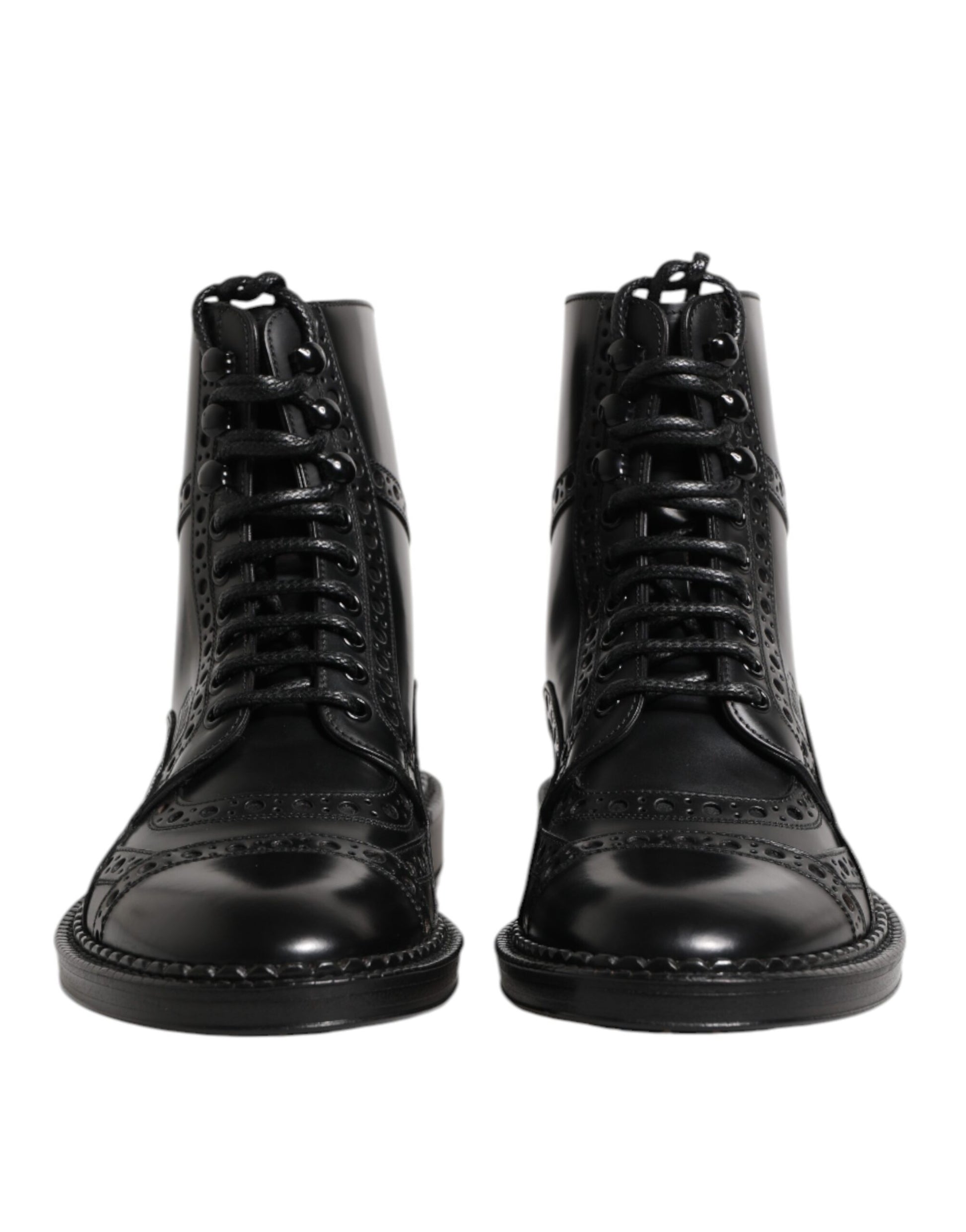 Bottes mi-mollet à lacets en cuir noir Dolce &amp; Gabbana