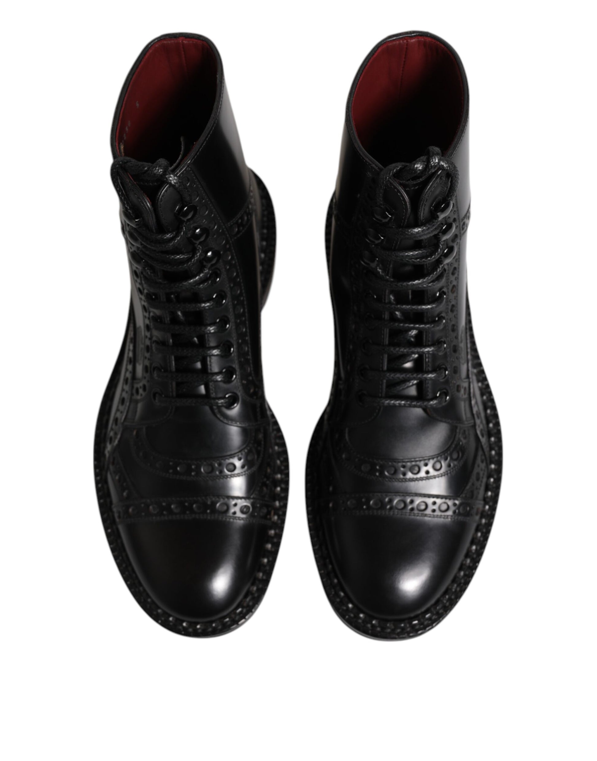 Bottes mi-mollet à lacets en cuir noir Dolce &amp; Gabbana