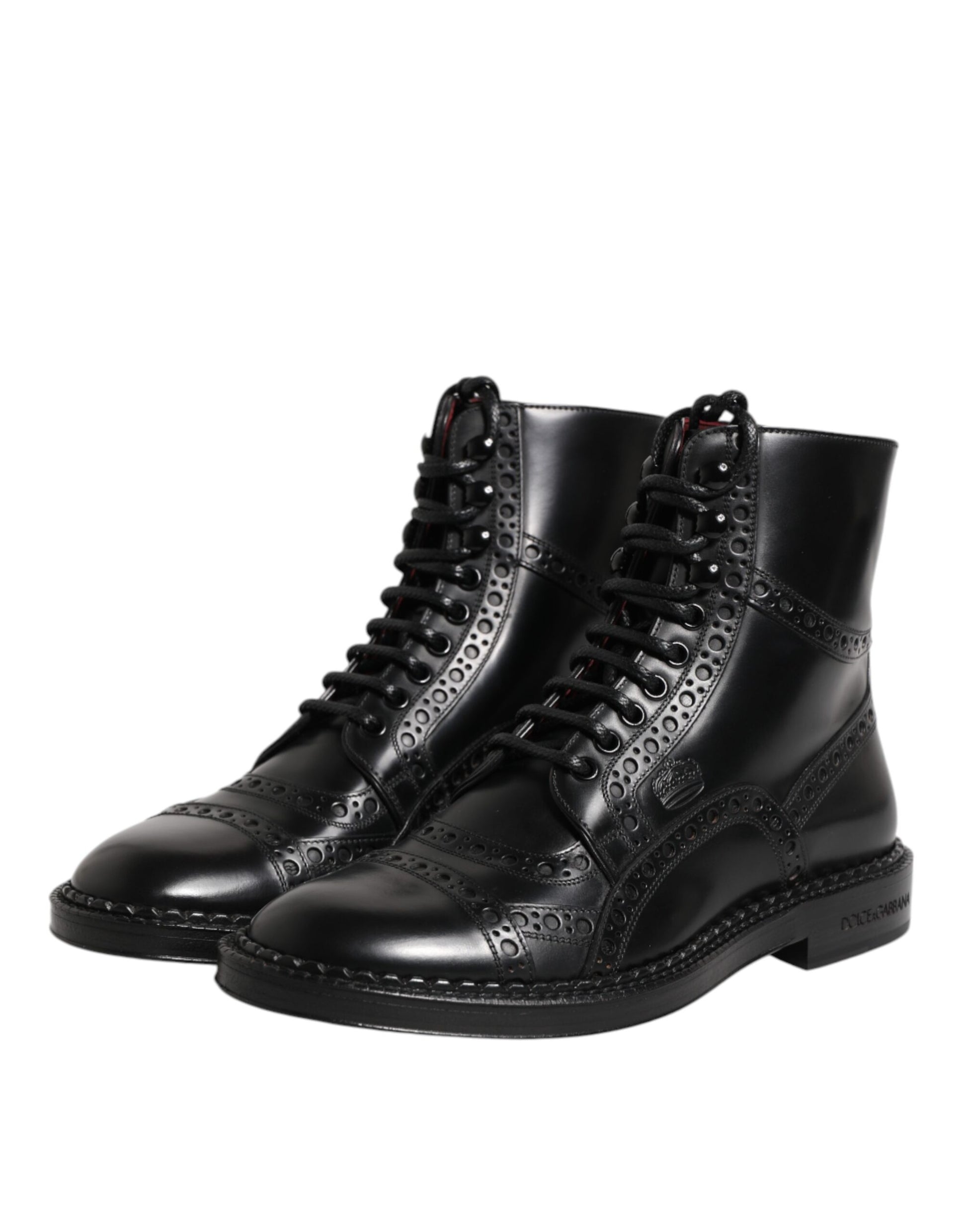 Bottes mi-mollet à lacets en cuir noir Dolce &amp; Gabbana
