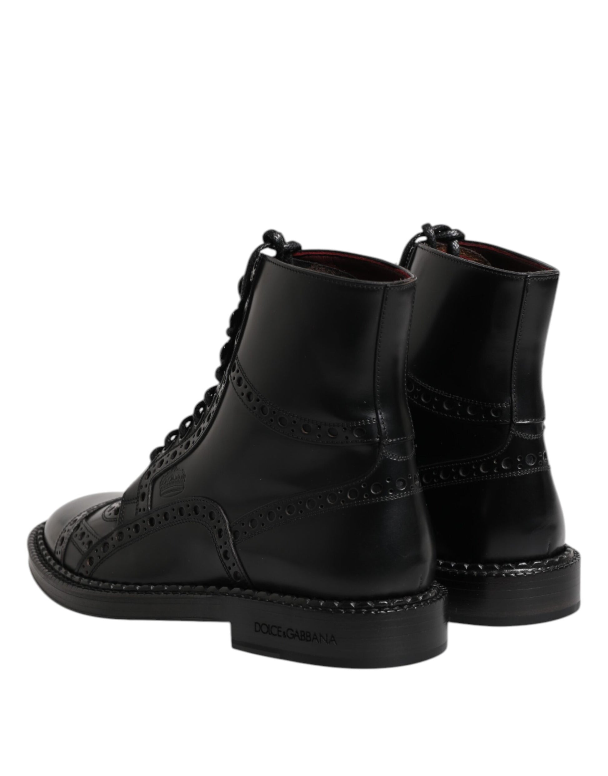 Bottes mi-mollet à lacets en cuir noir Dolce &amp; Gabbana