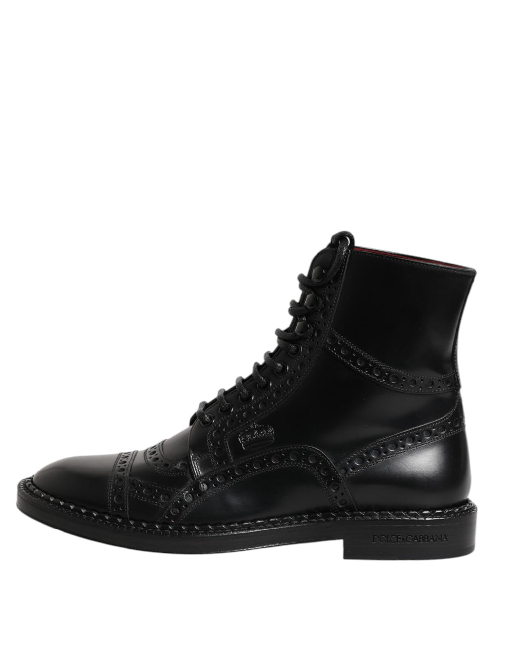 Bottes mi-mollet à lacets en cuir noir Dolce &amp; Gabbana