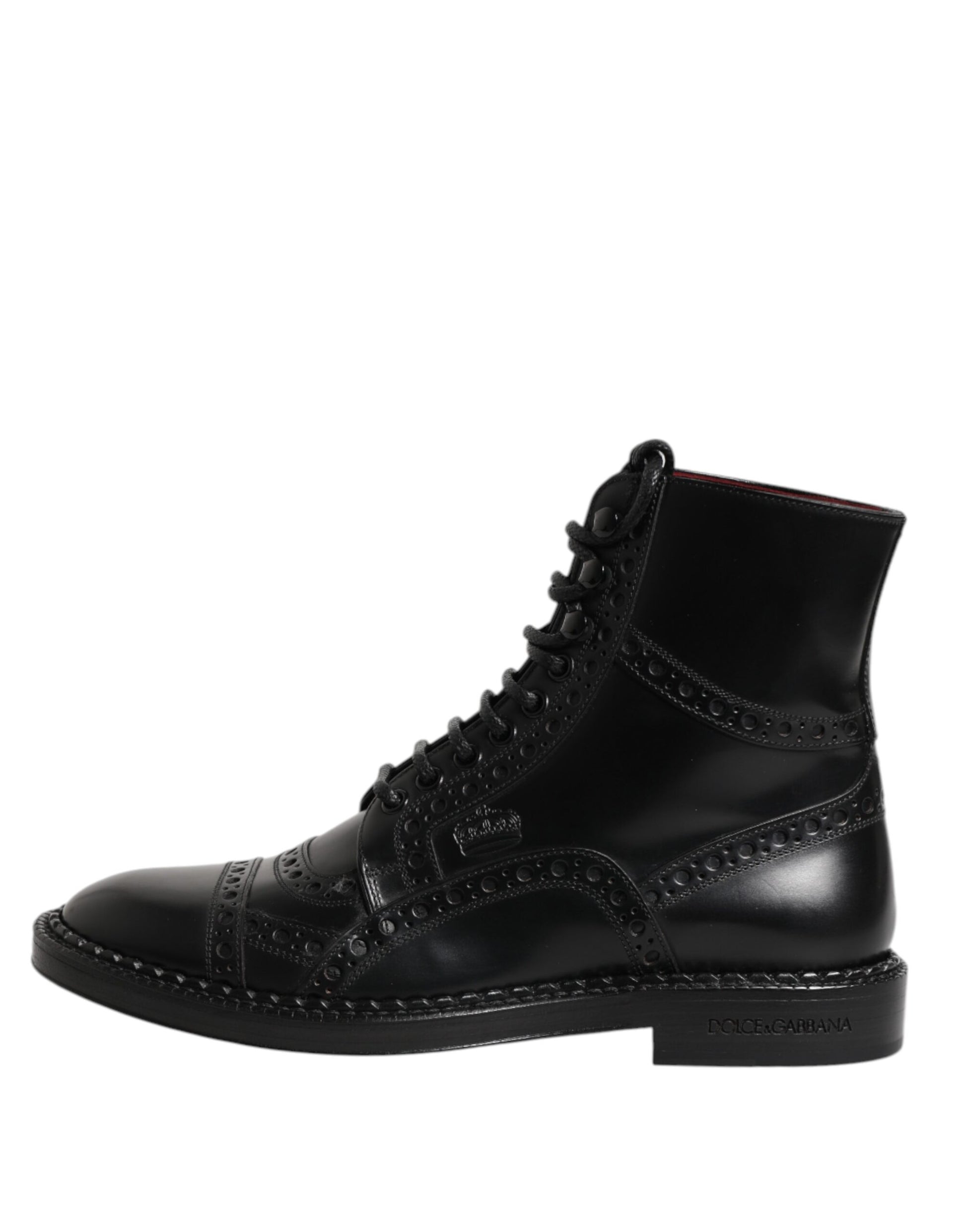 Bottes mi-mollet à lacets en cuir noir Dolce &amp; Gabbana
