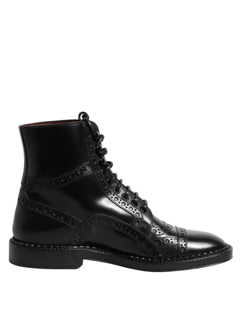 Bottes mi-mollet à lacets en cuir noir Dolce &amp; Gabbana