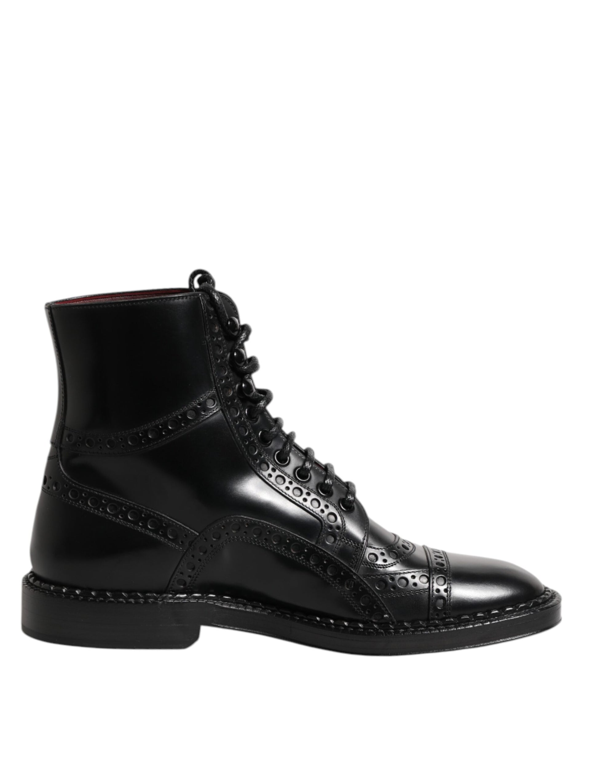 Bottes mi-mollet à lacets en cuir noir Dolce &amp; Gabbana